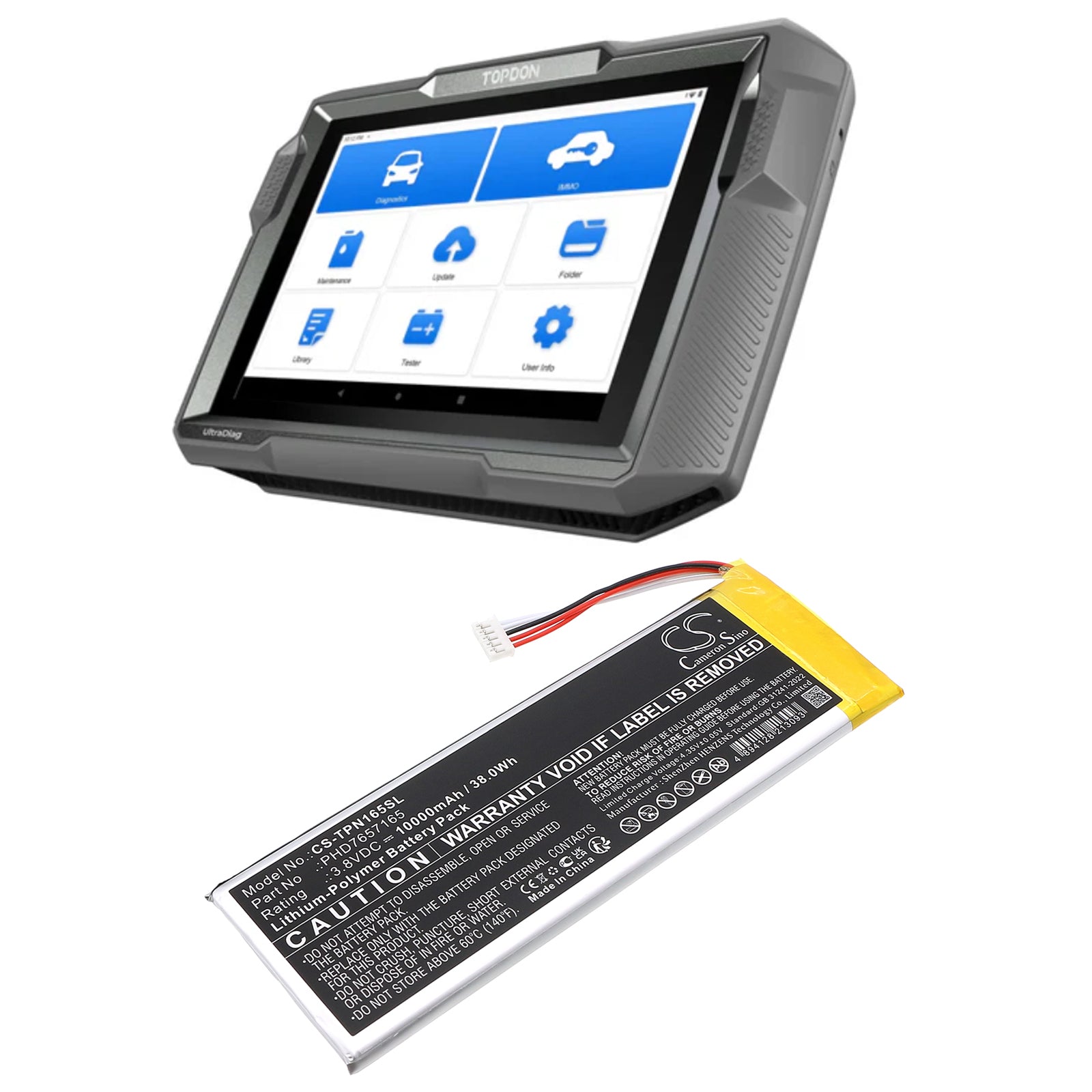 3.8V, Li-Polymer, 10000mAh, Battery fits Topdon UltraDiag Diagnostic Scan Tool, 38Wh Diagnostic Scanner Cameron Sino Technology Limited