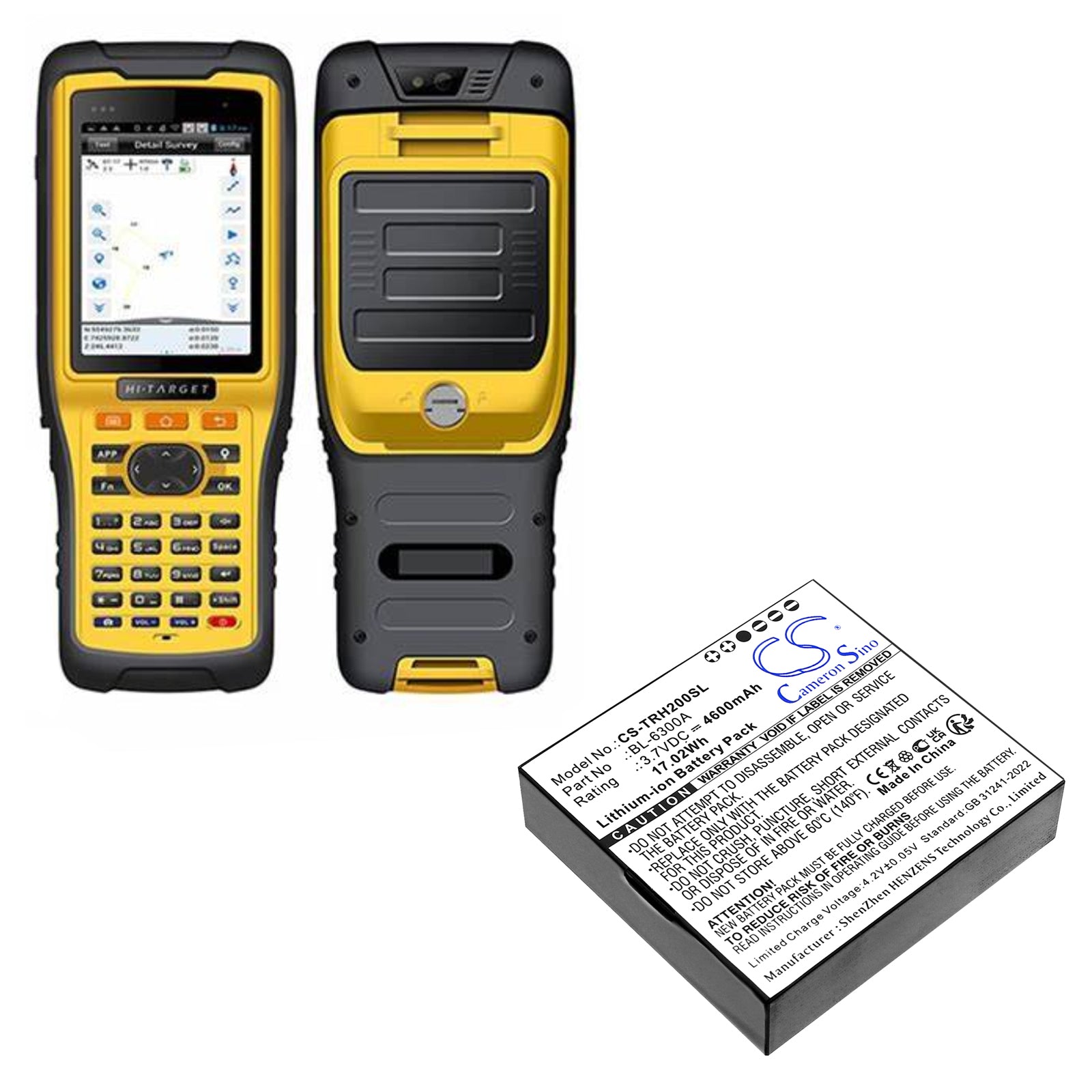 3.7V, Li-ion, 4600mAh, Battery fits Hi-Target ihand 20, ihand 20 Data Controller GPS, 17.02Wh Equipment, Survey, Test Cameron Sino Technology Limited