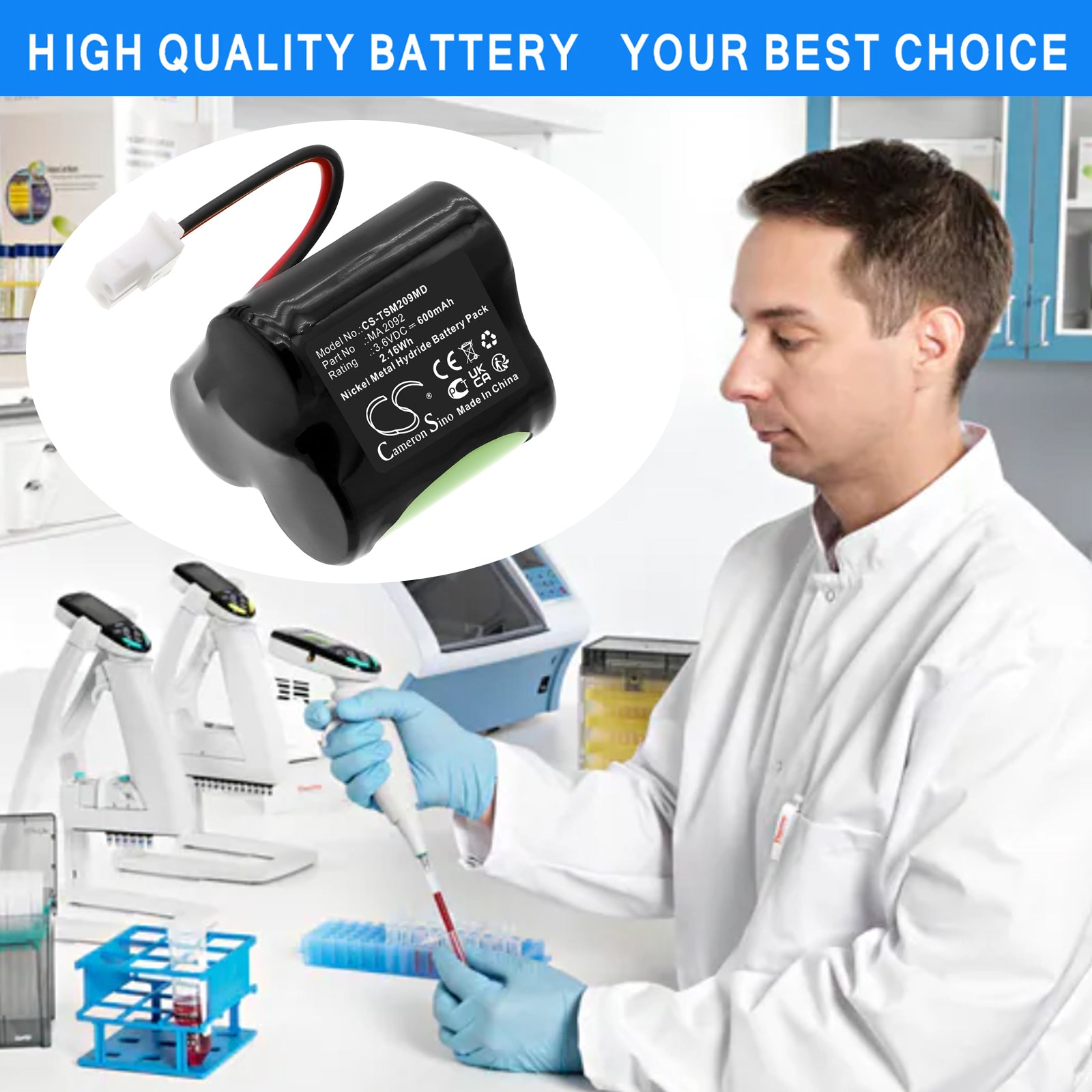 3.6V, Ni-MH, 600mAh, Battery fits Thermo Scientific Impact2 Single Channel, Scientific Matrix Electronic, 2.16Wh Medical Cameron Sino Technology Limited