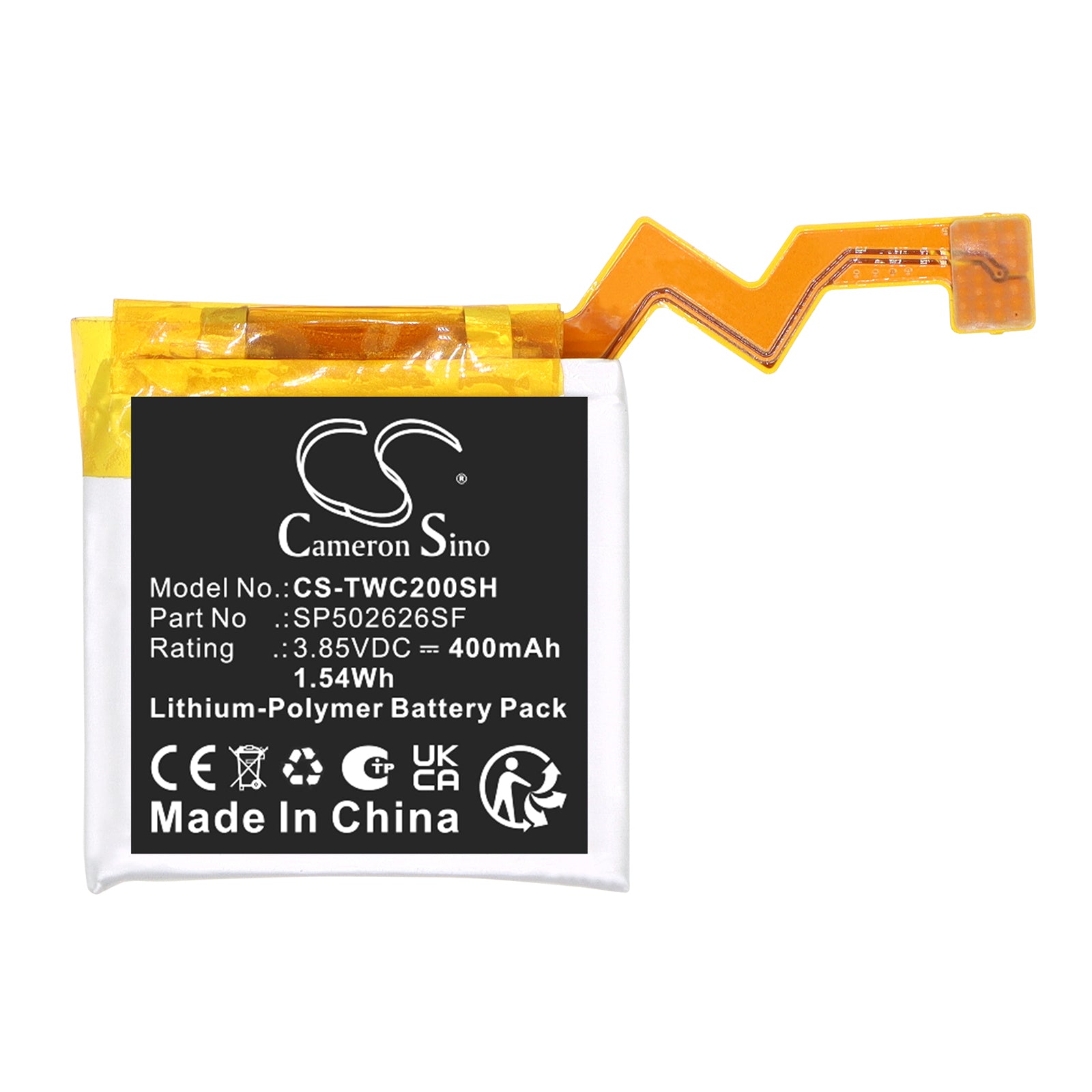 3.85V, Li-Polymer, 400mAh, Battery fits Ticwatch C2, 1.54Wh Smartwatch Cameron Sino Technology Limited