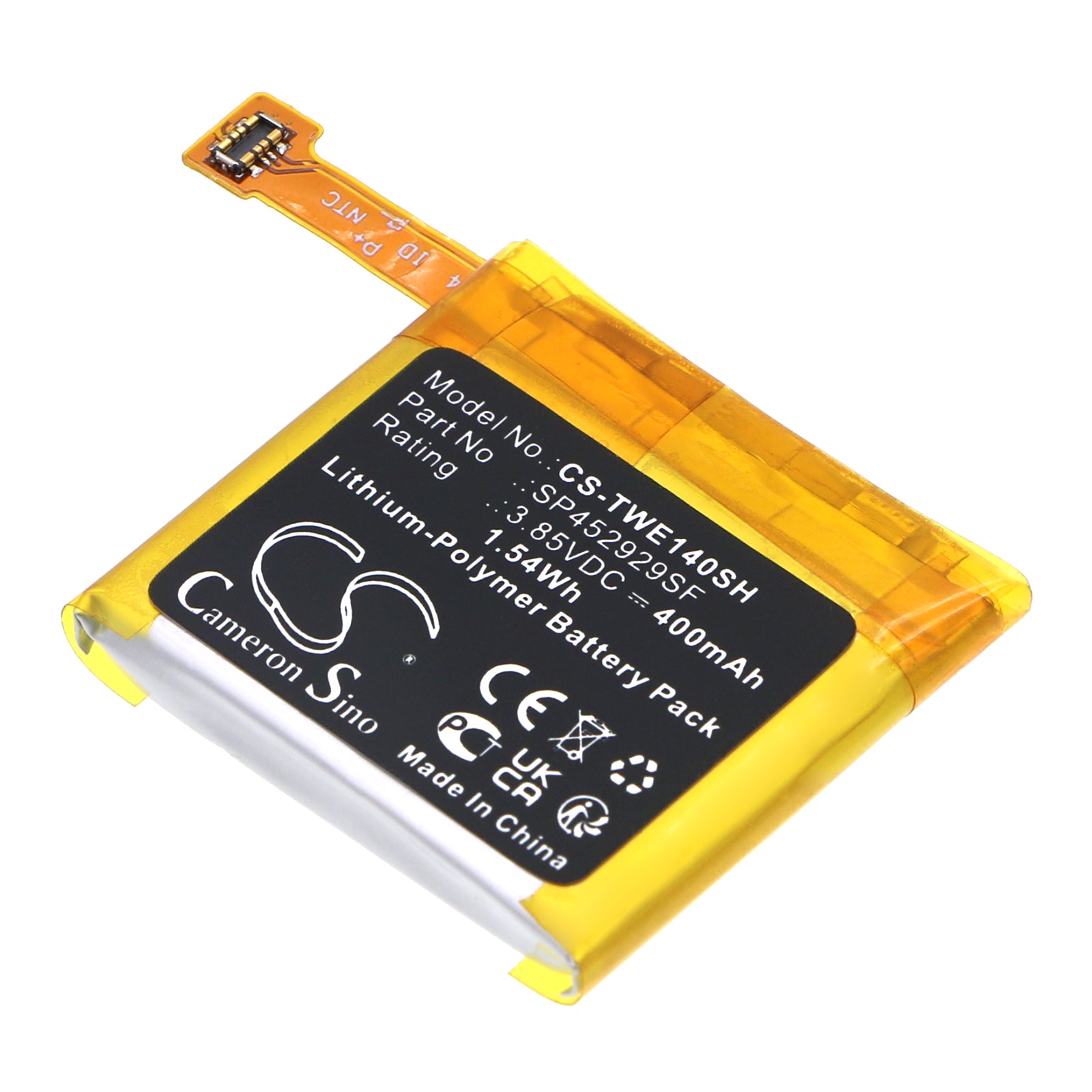 Li-Polymer, Smartwatch Battery fits Ticwatch Pro, Pro 4g, 3.85V, 400mAh Smartwatch Cameron Sino Technology Limited