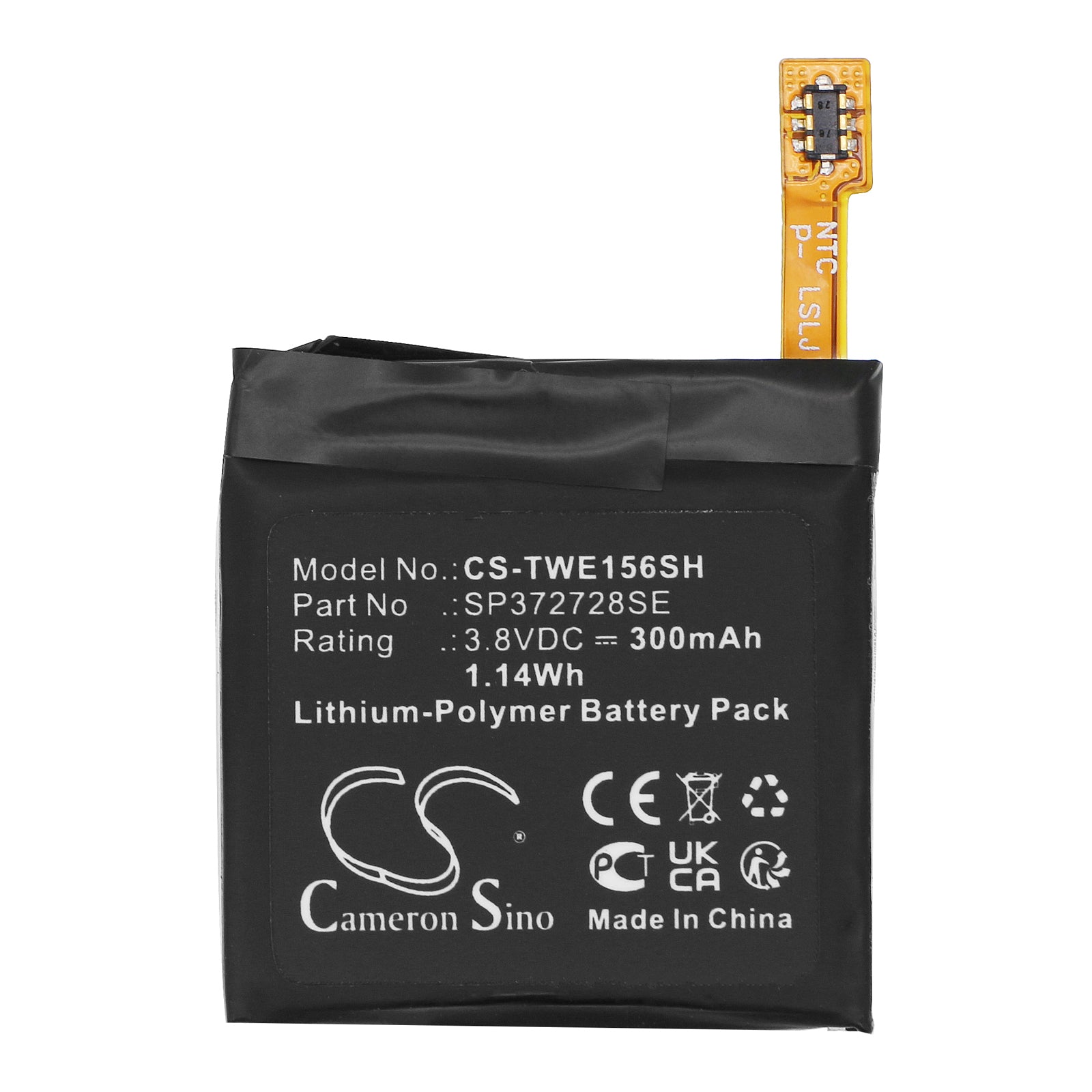 Li-Polymer, Smartwatch Battery fits Ticwatch 2, 2e, 3.8V, 300mAh Smartwatch Cameron Sino Technology Limited