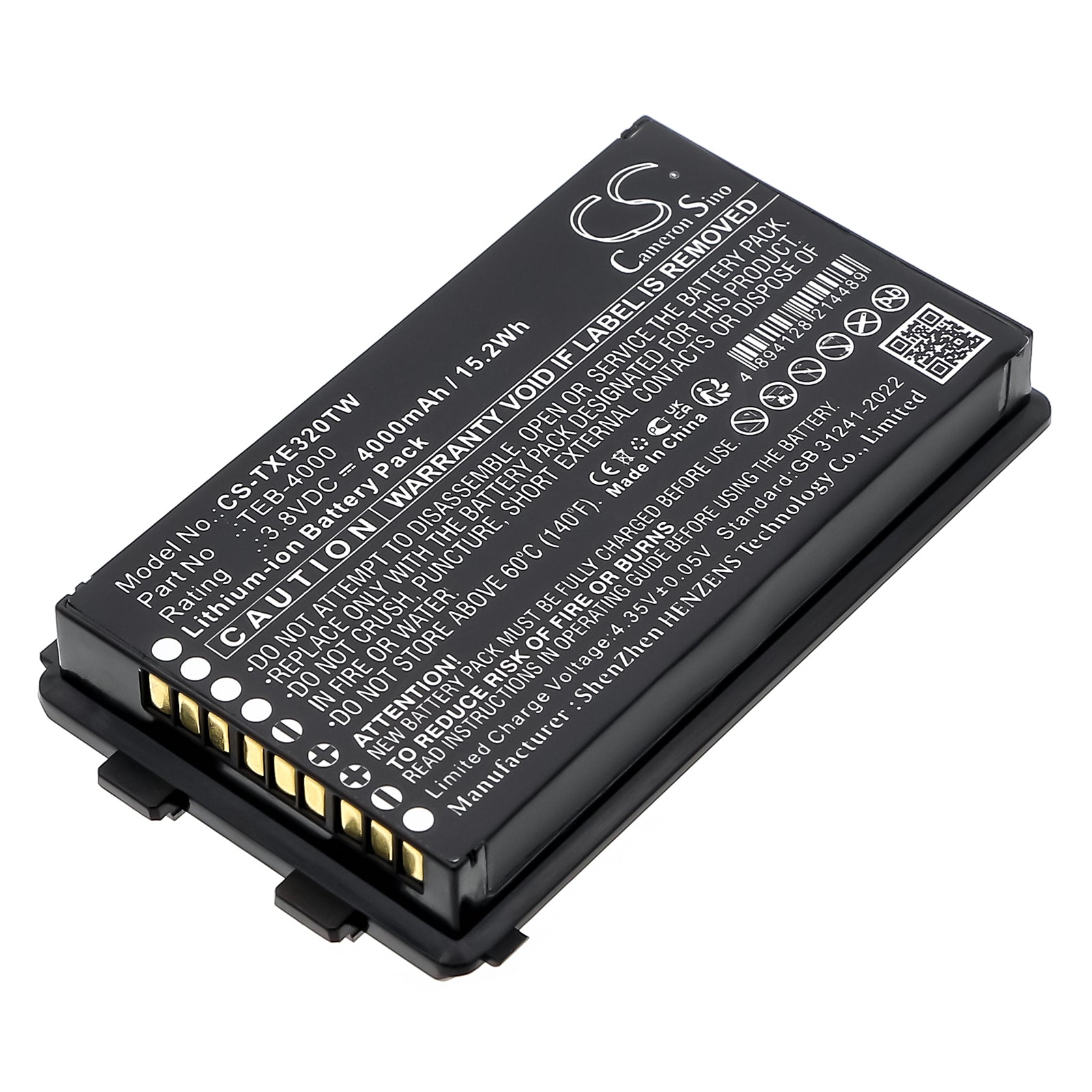 3.8V, Li-ion, 4000mAh, Battery fits Telox TE320, 15.2Wh Two-Way Radio Cameron Sino Technology Limited