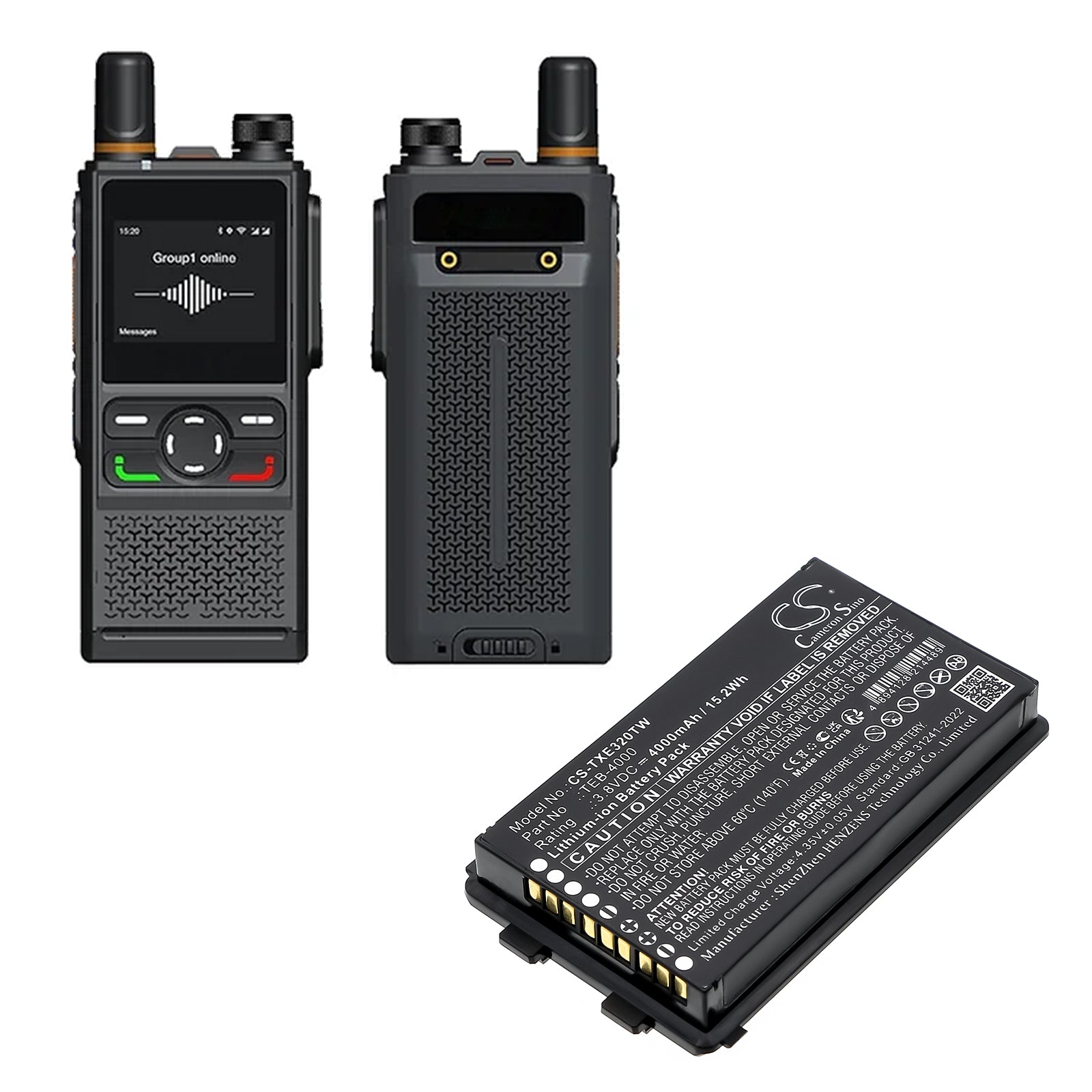 3.8V, Li-ion, 4000mAh, Battery fits Telox TE320, 15.2Wh Two-Way Radio Cameron Sino Technology Limited