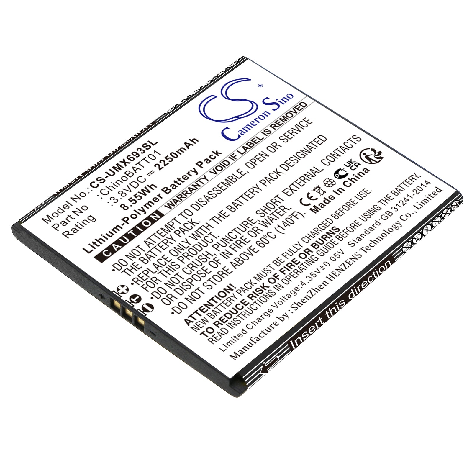 Li-Polymer, Mobile, SmartPhone Battery fits Umx U683cl, U693cl, 3.8V, 2250mAh Mobile, SmartPhone Cameron Sino Technology Limited