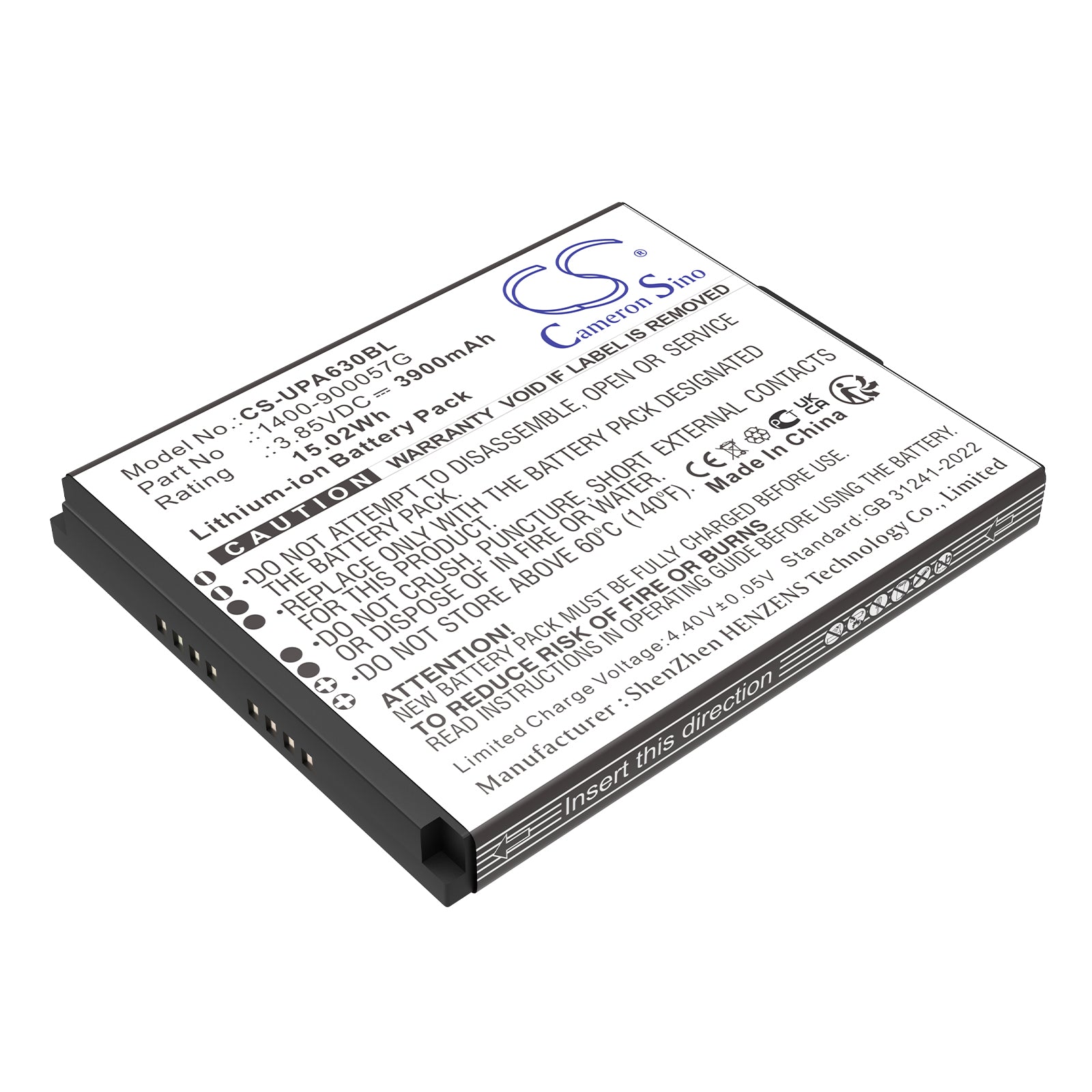 3.85V, Li-ion, 3900mAh, Battery fits Unitech EA630, EA630 Plus, 15.02Wh Barcode Scanner Cameron Sino Technology Limited