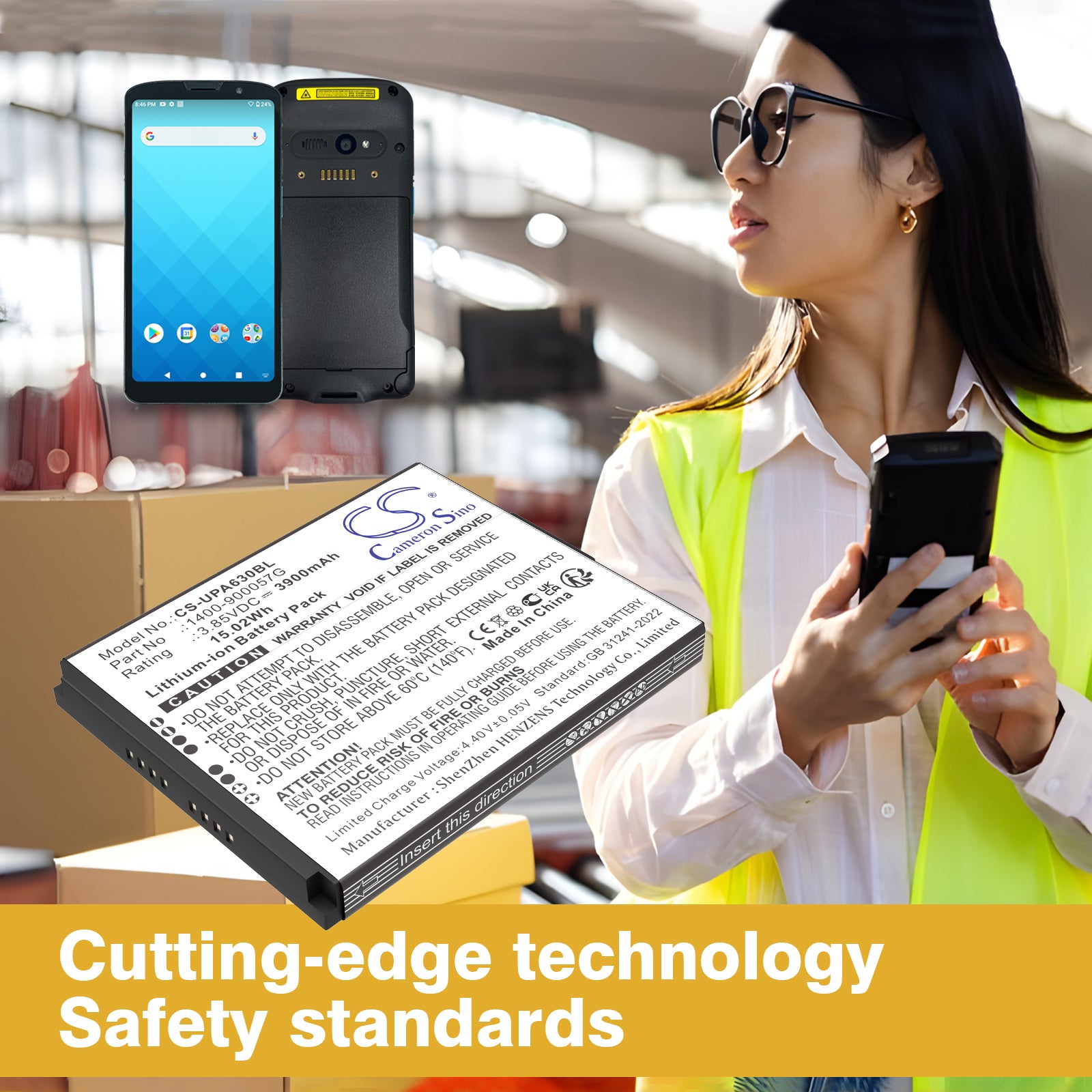 3.85V, Li-ion, 3900mAh, Battery fits Unitech EA630, EA630 Plus, 15.02Wh Barcode Scanner Cameron Sino Technology Limited