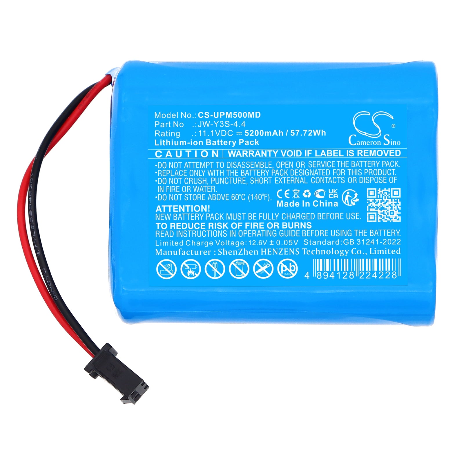 11.1V, Li-ion, 5200mAh, Battery fits UTECH UTMI Patient monitor, monitor PM5000, 57.72Wh Medical Cameron Sino Technology Limited