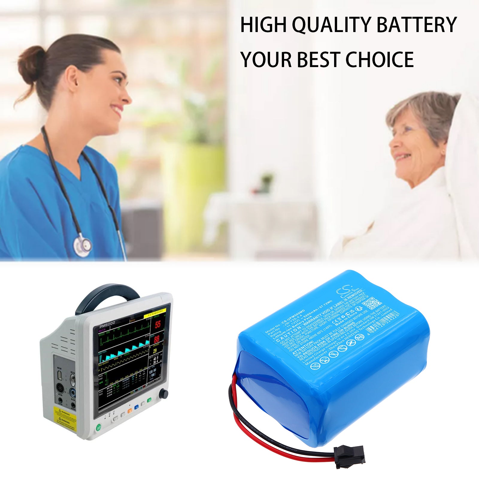 11.1V, Li-ion, 5200mAh, Battery fits UTECH UTMI Patient monitor, monitor PM5000, 57.72Wh Medical Cameron Sino Technology Limited