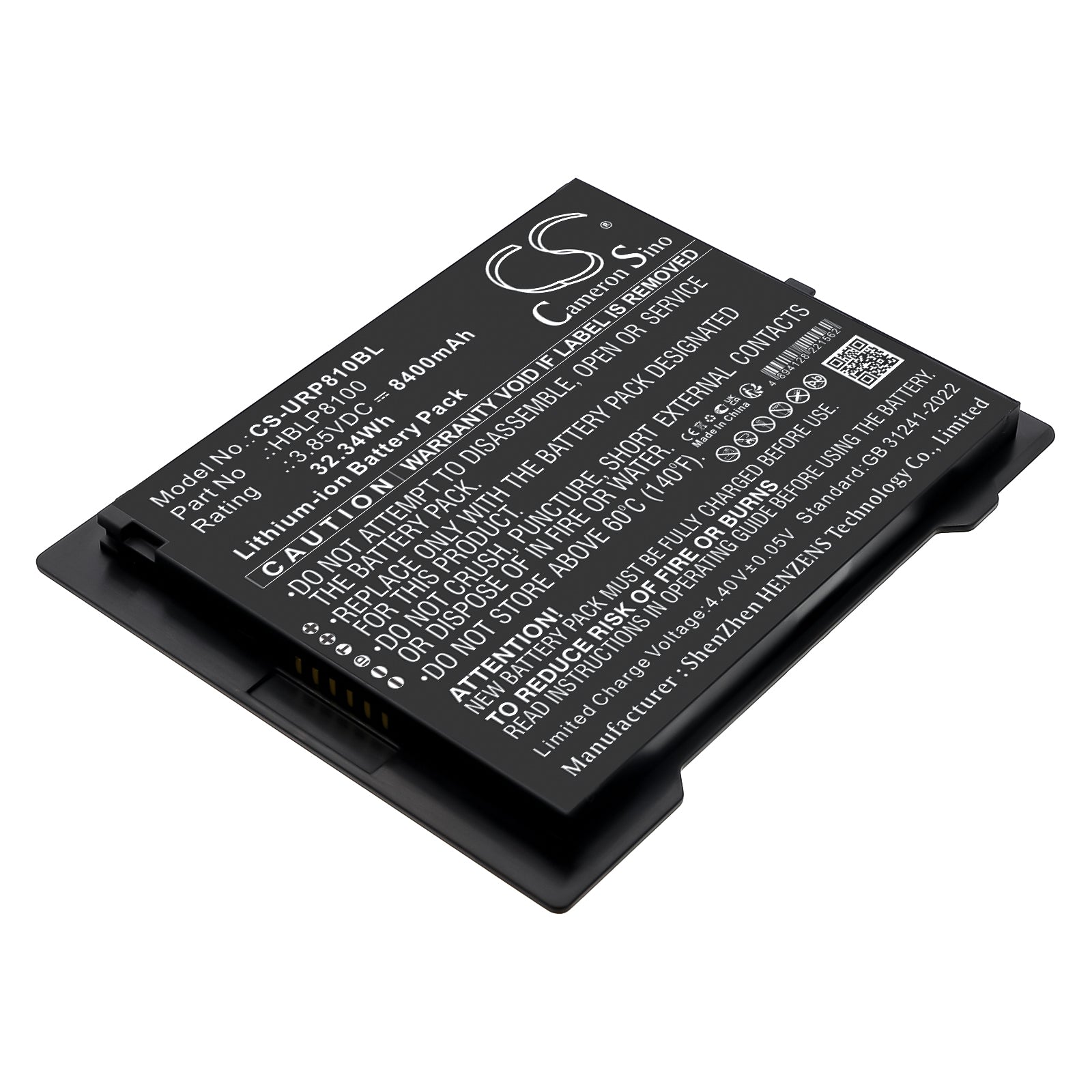 3.85V, Li-ion, 8400mAh, Battery fits Urovo P8100, 32.34Wh Barcode Scanner Cameron Sino Technology Limited