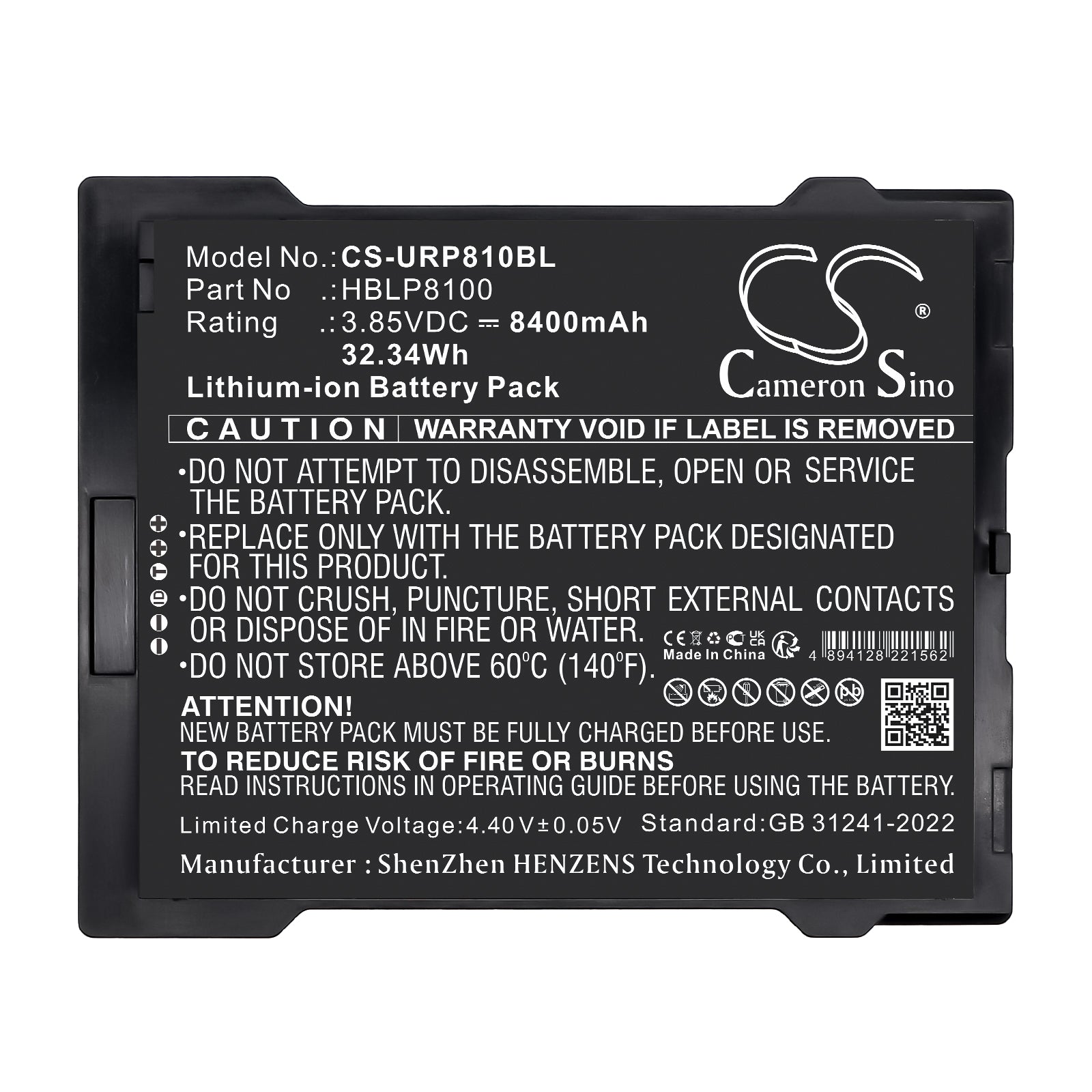 3.85V, Li-ion, 8400mAh, Battery fits Urovo P8100, 32.34Wh Barcode Scanner Cameron Sino Technology Limited