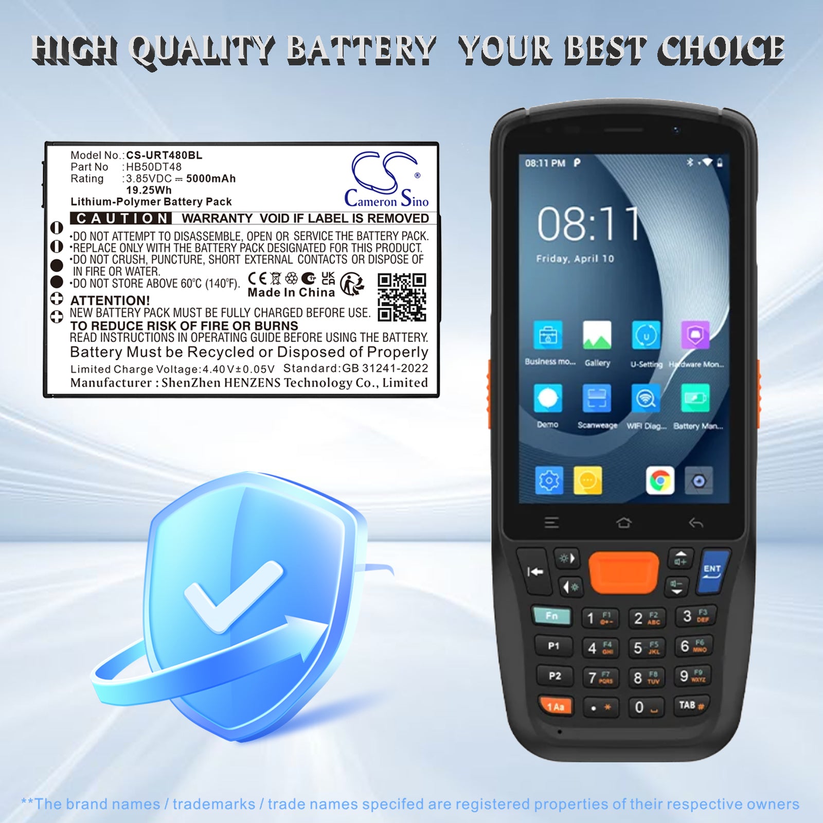 3.85V, Li-ion, 4100mAh, Battery fits Urovo CT48, 15.78Wh Barcode Scanner Cameron Sino Technology Limited