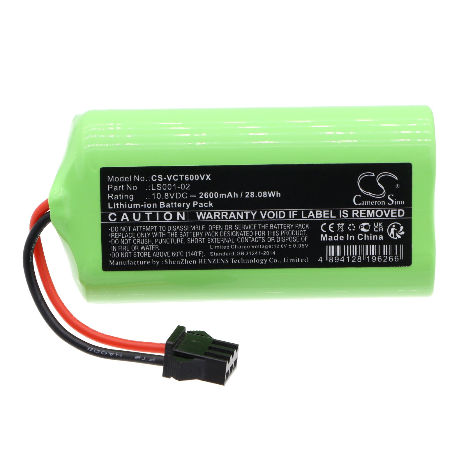 Li-ion, Vacuum Battery fits Vactidy T6, T7, 10.8V, 2600mAh Vacuum Cameron Sino Technology Limited