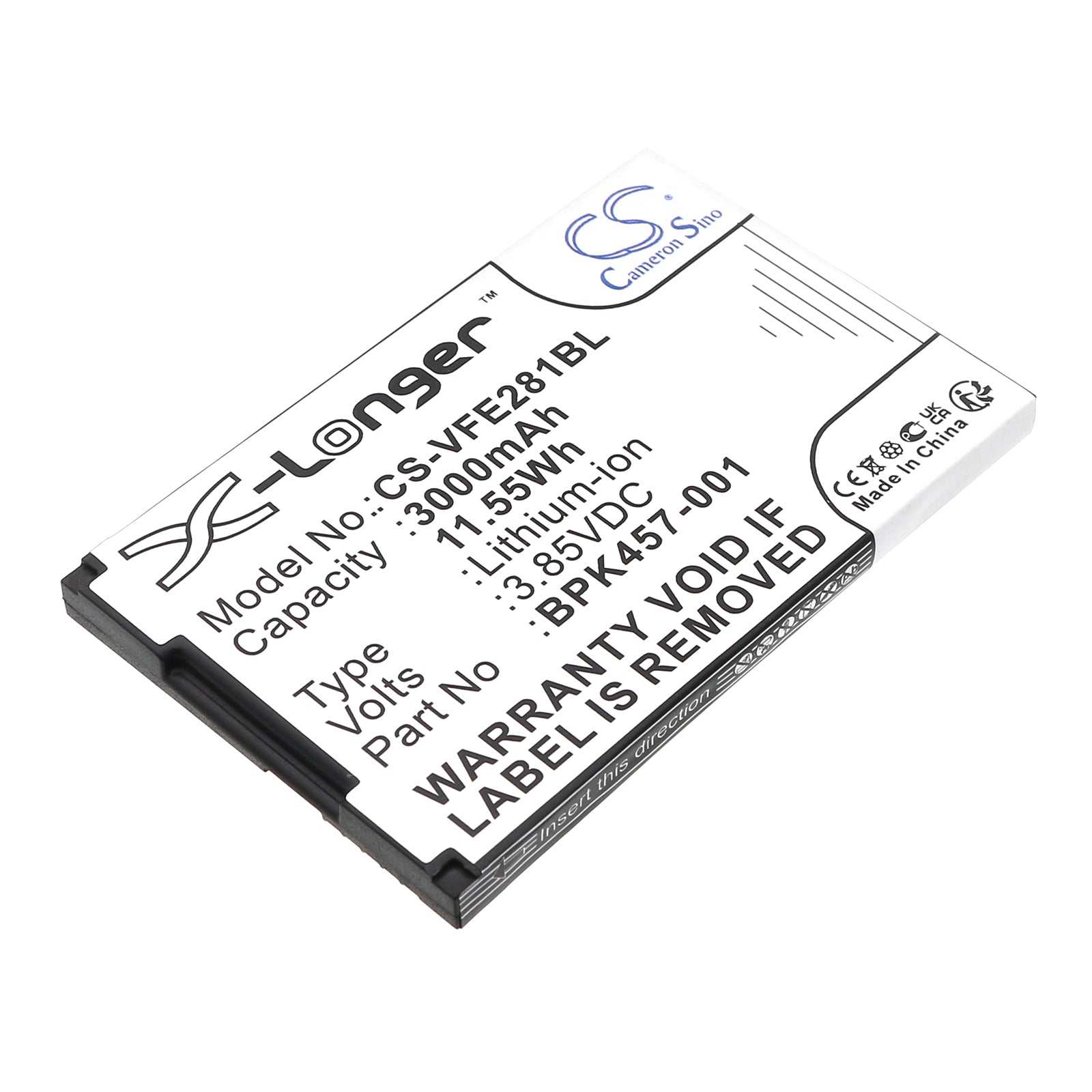 3.85V, Li-ion, 3000mAh, Battery fits VeriFone e280s, e280s V2, 11.55Wh Payment Terminal Cameron Sino Technology Limited