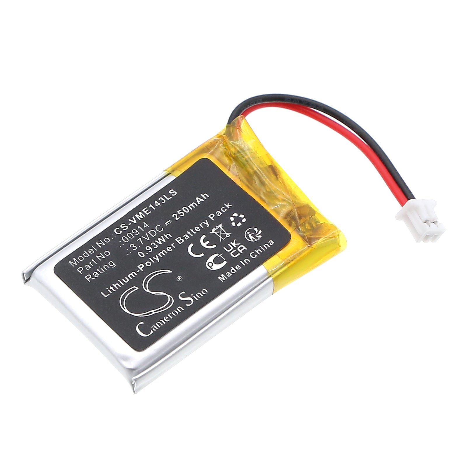 3.7V, Li-Polymer, 250mAh, Battery fits VIMAR 14397, 19397, 0.93Wh Emergency Lighting Cameron Sino Technology Limited