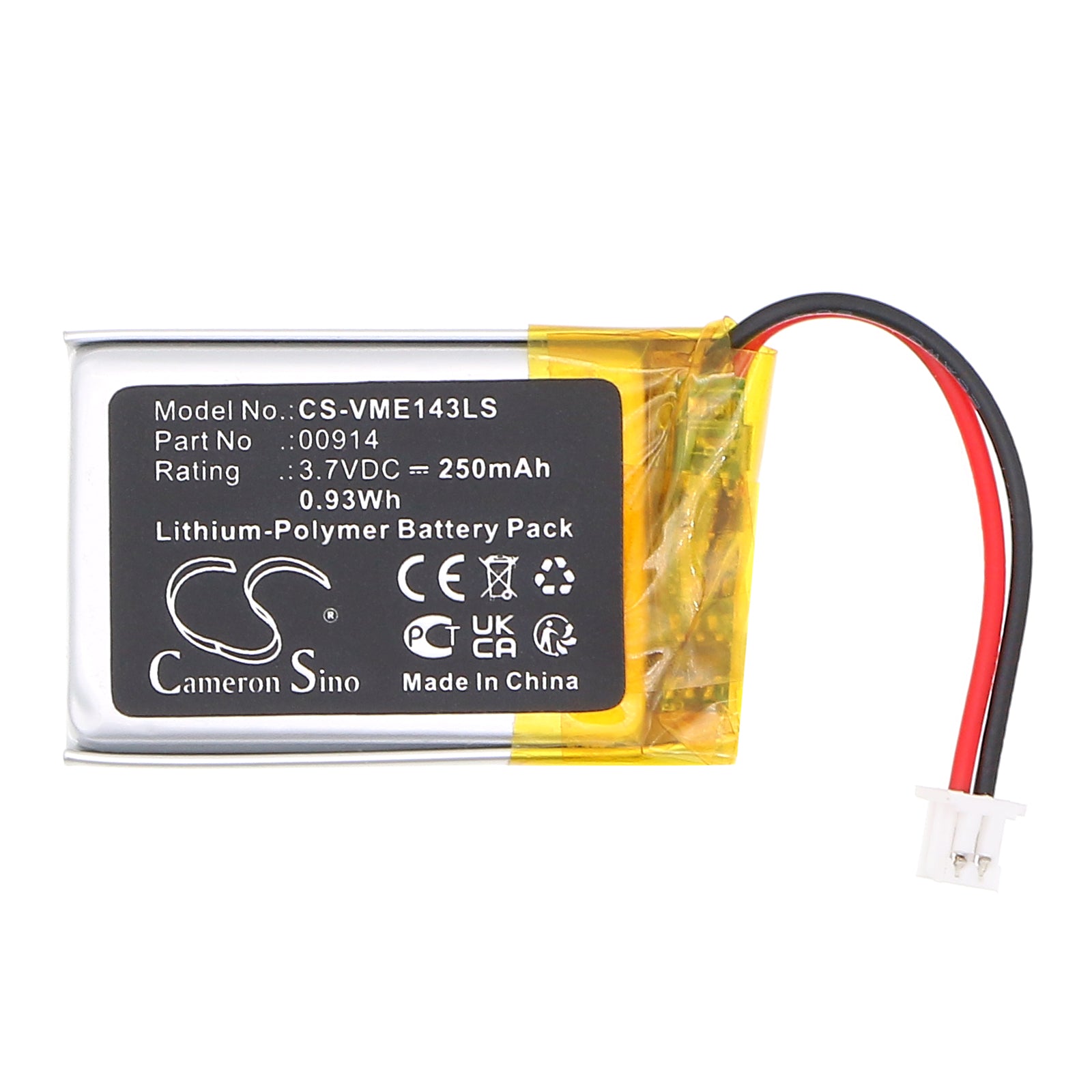3.7V, Li-Polymer, 250mAh, Battery fits VIMAR 14397, 19397, 0.93Wh Emergency Lighting Cameron Sino Technology Limited