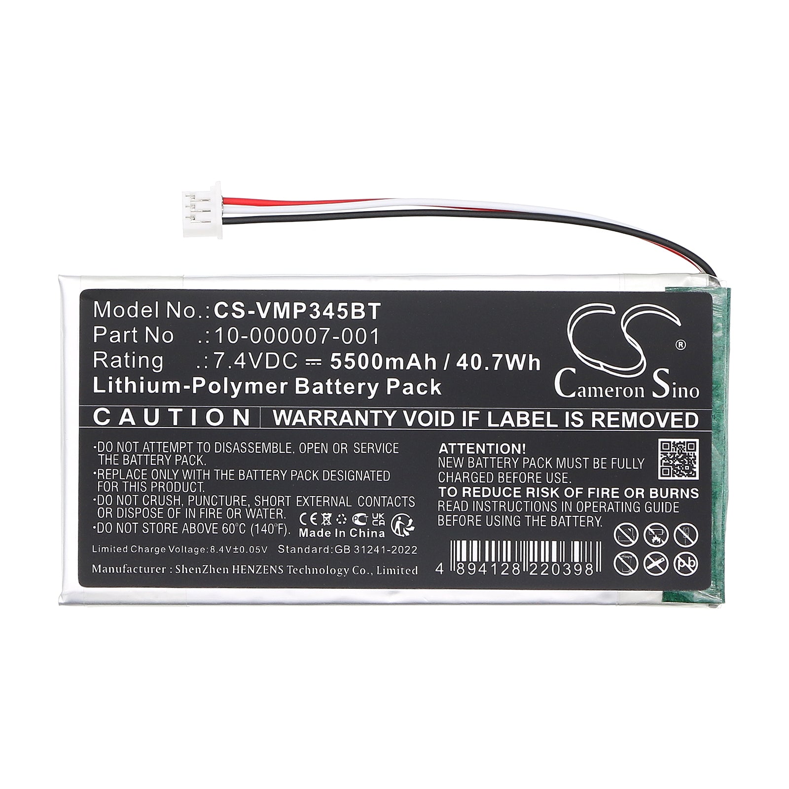 Vivint CP01 And Sky Master Battery 7.4V Li Polymer 5500mAh Alarm System Cameron Sino Technology Limited