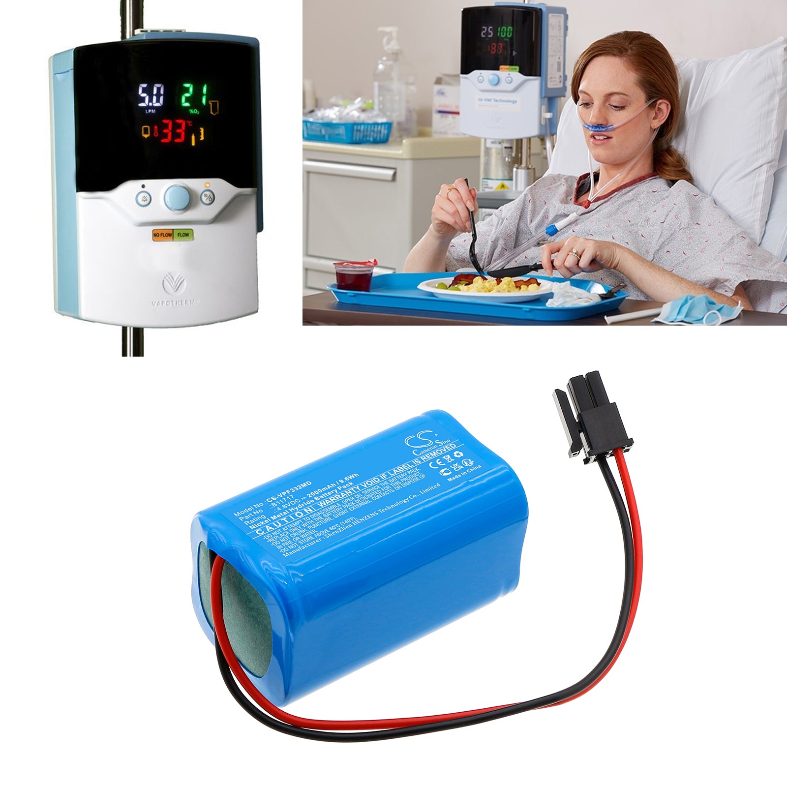 4.8V, Ni-MH, 2000mAh, Battery fits Vapotherm Precision Flow, Precision Flow Plus, 9.6Wh Medical Cameron Sino Technology Limited