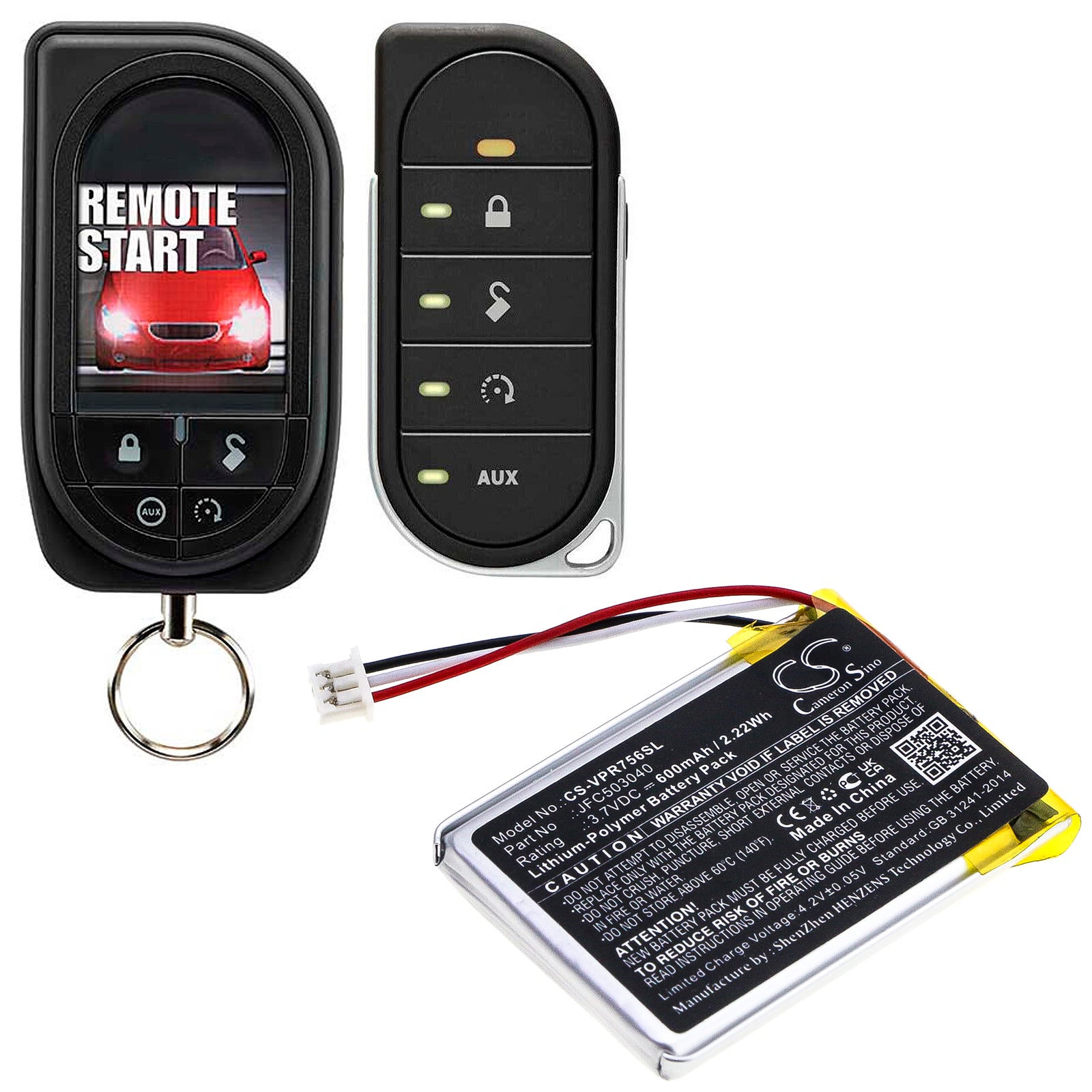 3.7V, Li-Polymer, 600mAh, Battery fits Viper 3706V, 3806V, 2.22Wh Remote Start and Entry Systems Cameron Sino Technology Limited