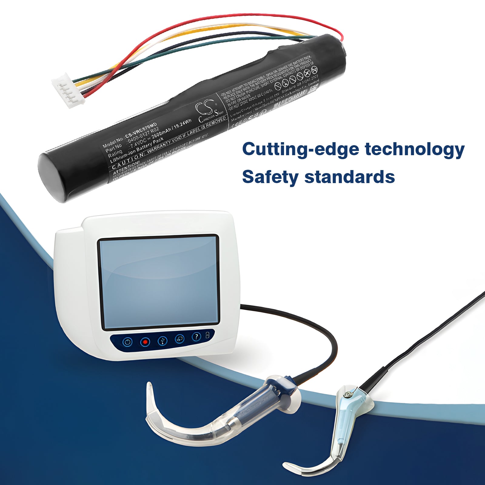 7.4V, Li-ion, 2600mAh, Battery fits Verathon 0400-0102, B-VM02H223L-R, 19.24Wh Medical Cameron Sino Technology Limited