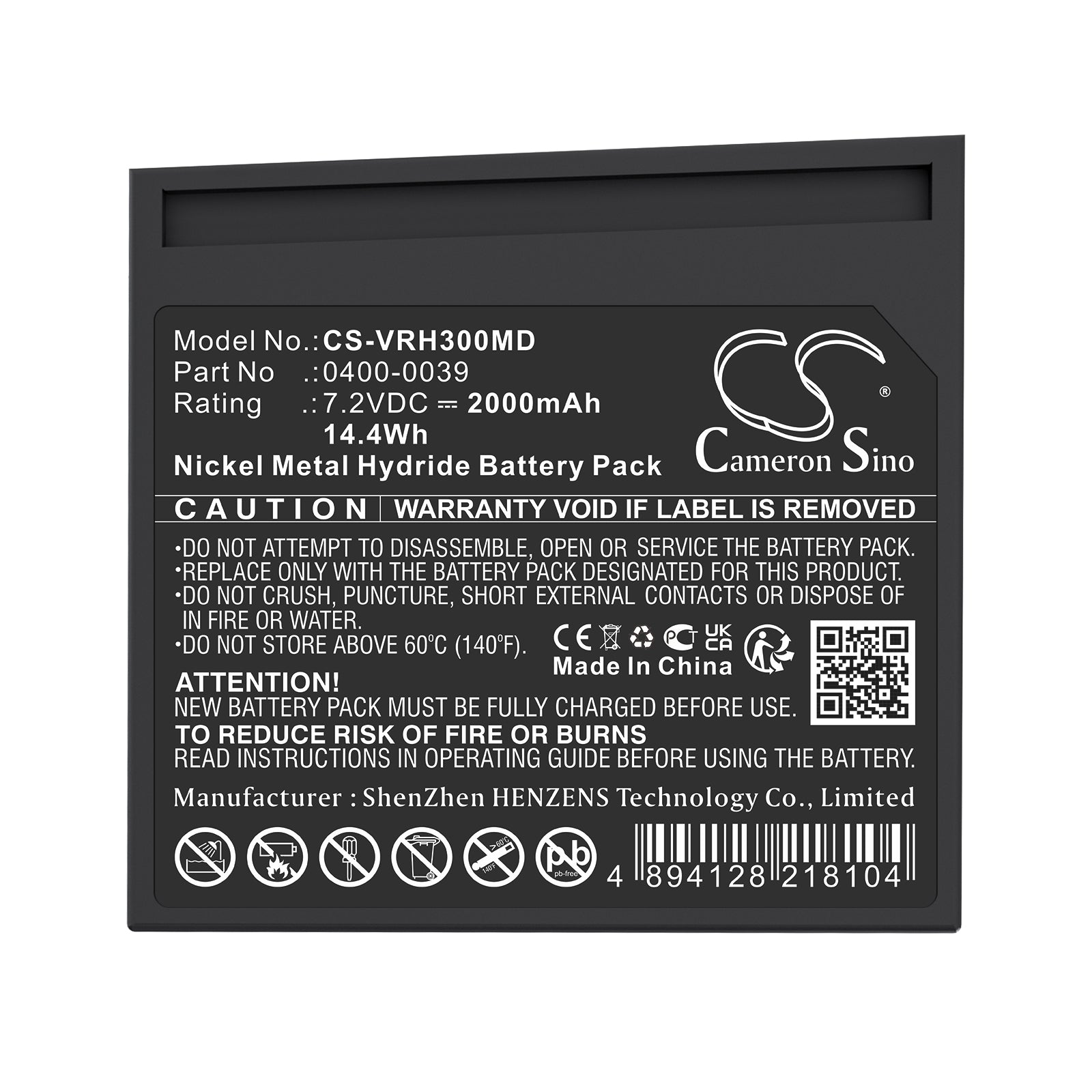 7.2V, Ni-MH, 2000mAh, Battery fits Verathon Bladerscan BVI 2500, Bladerscan BVI 3000, 14.4Wh Medical Cameron Sino Technology Limited