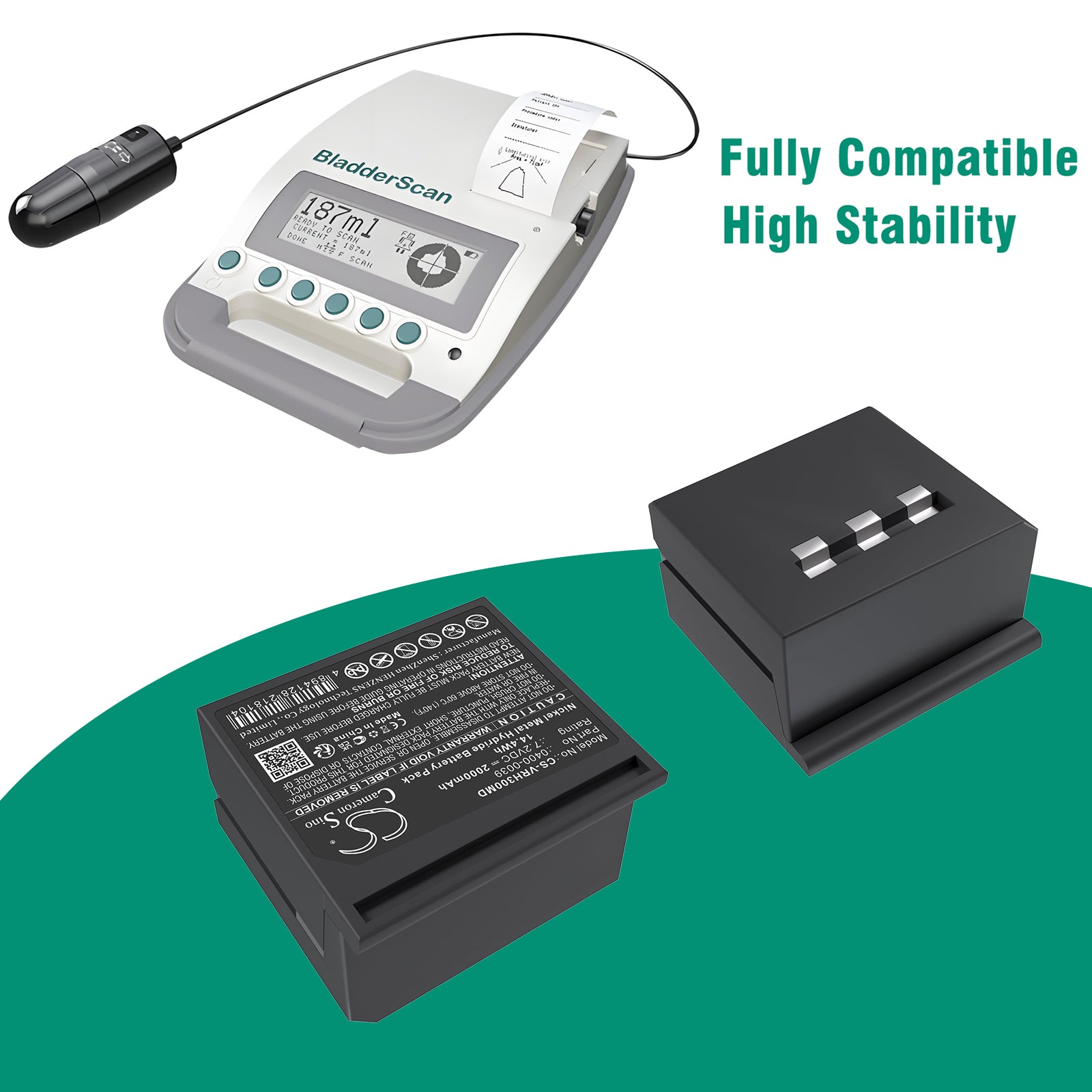 7.2V, Ni-MH, 2000mAh, Battery fits Verathon Bladerscan BVI 2500, Bladerscan BVI 3000, 14.4Wh Medical Cameron Sino Technology Limited