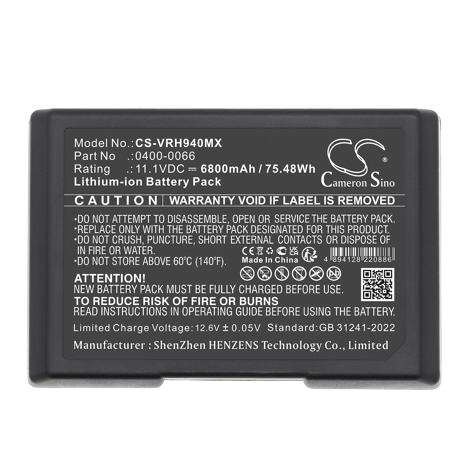 11.1V, Li-ion, 6800mAh, Battery fits Verathon 9400 Bladderscan, BVI 9400, 75.48Wh Medical Cameron Sino Technology Limited