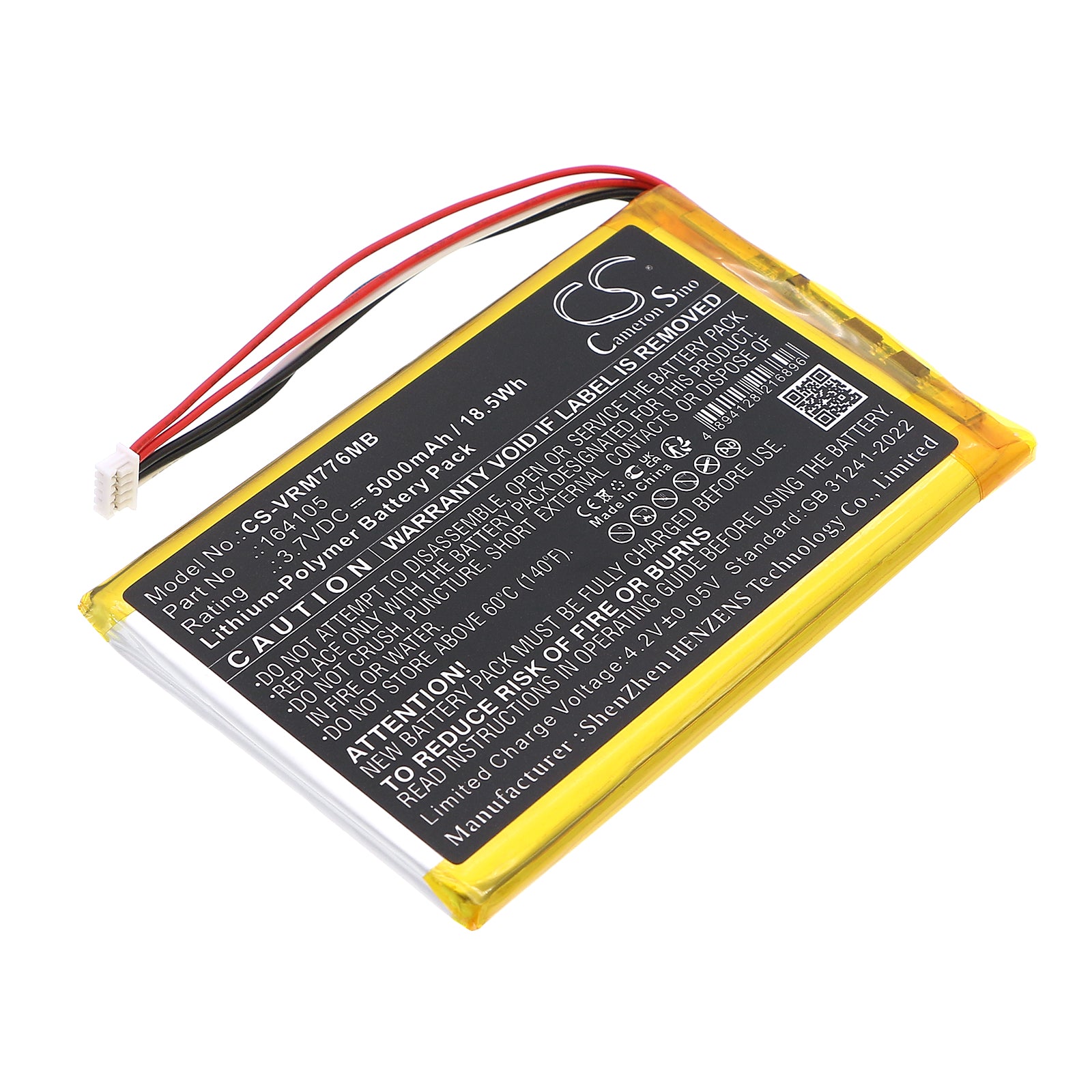3.7V, Li-Polymer, 5000mAh, Battery fits V Tech LF915, LF920, 18.5Wh BabyPhone Cameron Sino Technology Limited