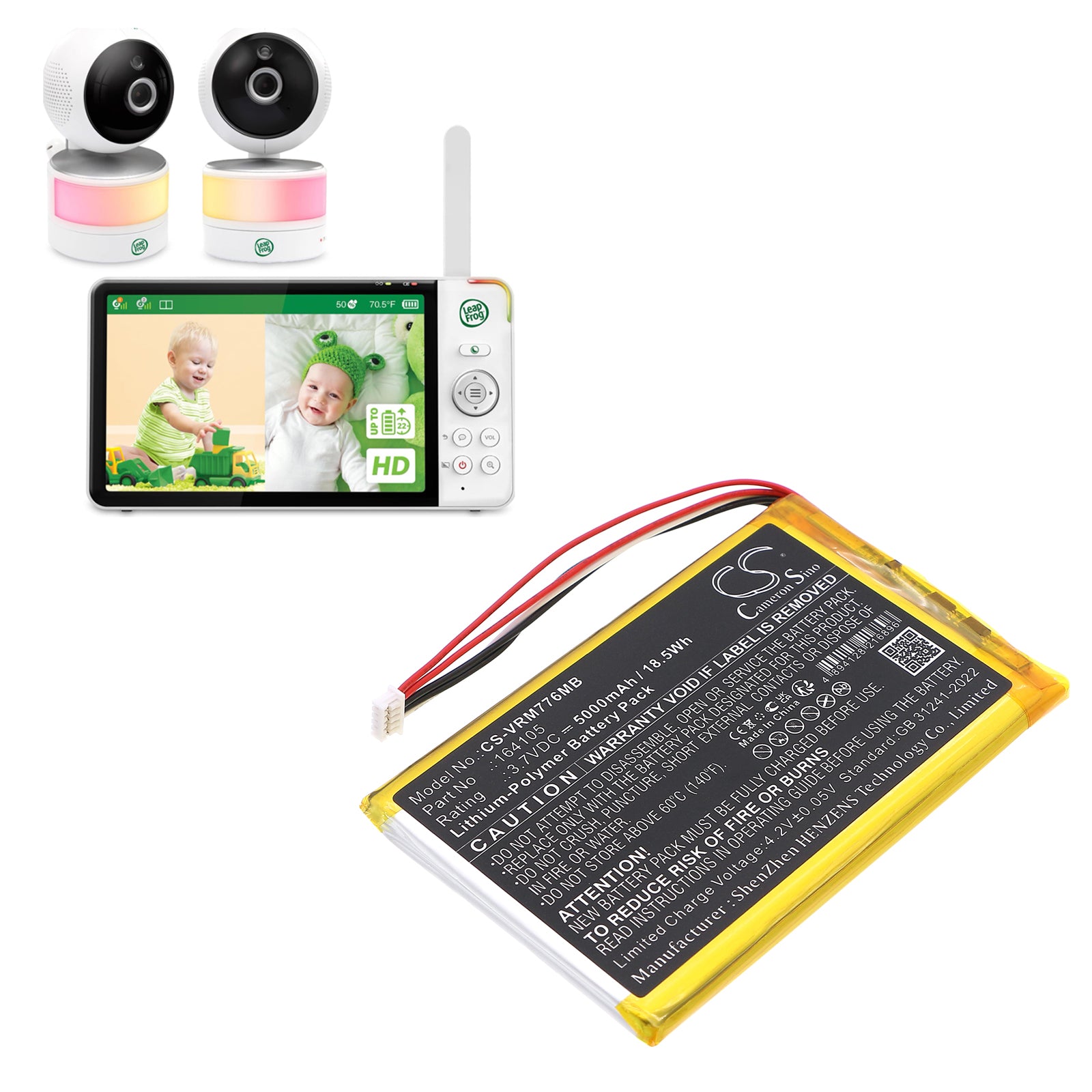 3.7V, Li-Polymer, 5000mAh, Battery fits V Tech LF915, LF920, 18.5Wh BabyPhone Cameron Sino Technology Limited