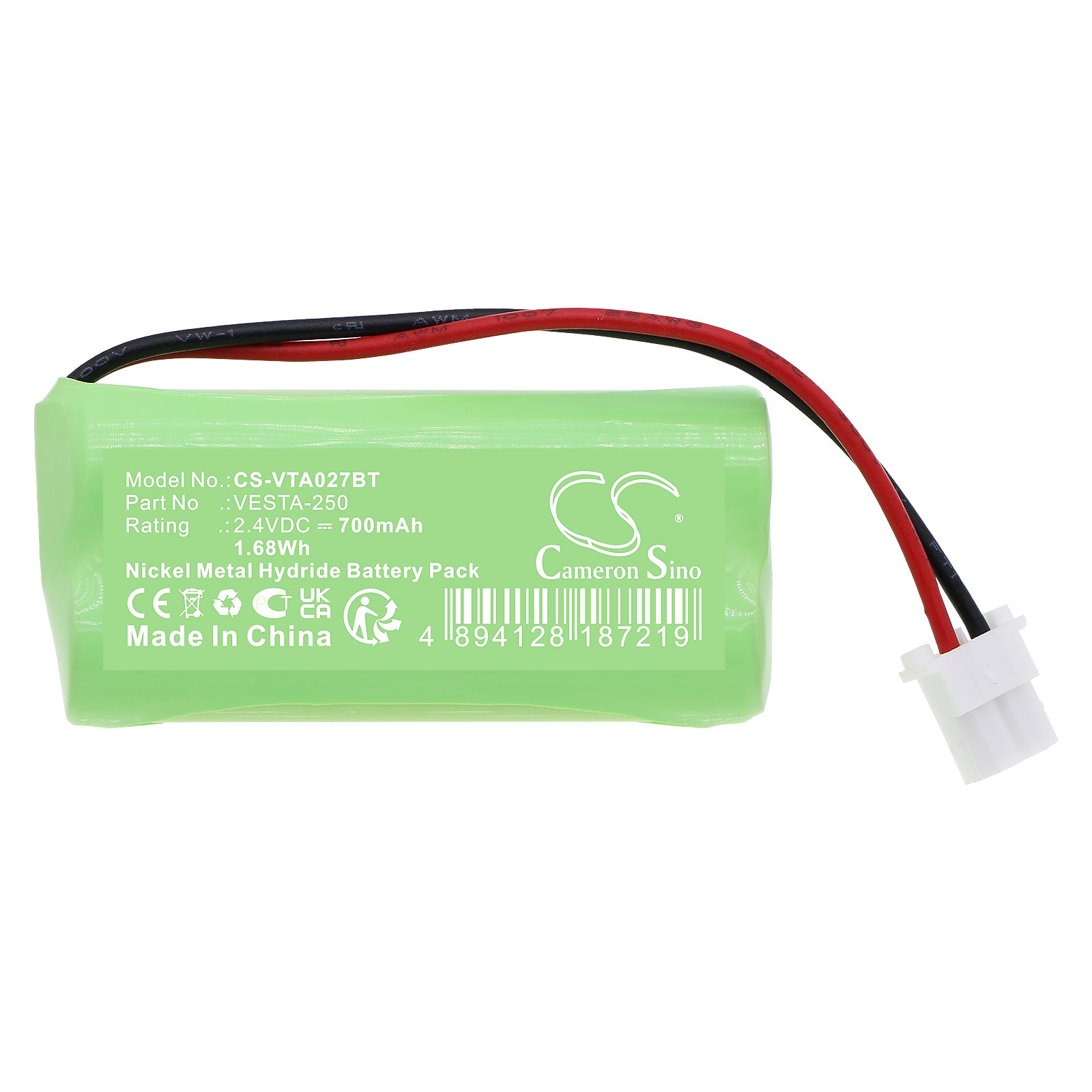 Ni-MH, Alarm System Battery fits Vesta Vesta-027 Hwc-1b-f1, Vesta-224 Wezc-8, 2.4V, 700mAh Alarm System Cameron Sino Technology Limited