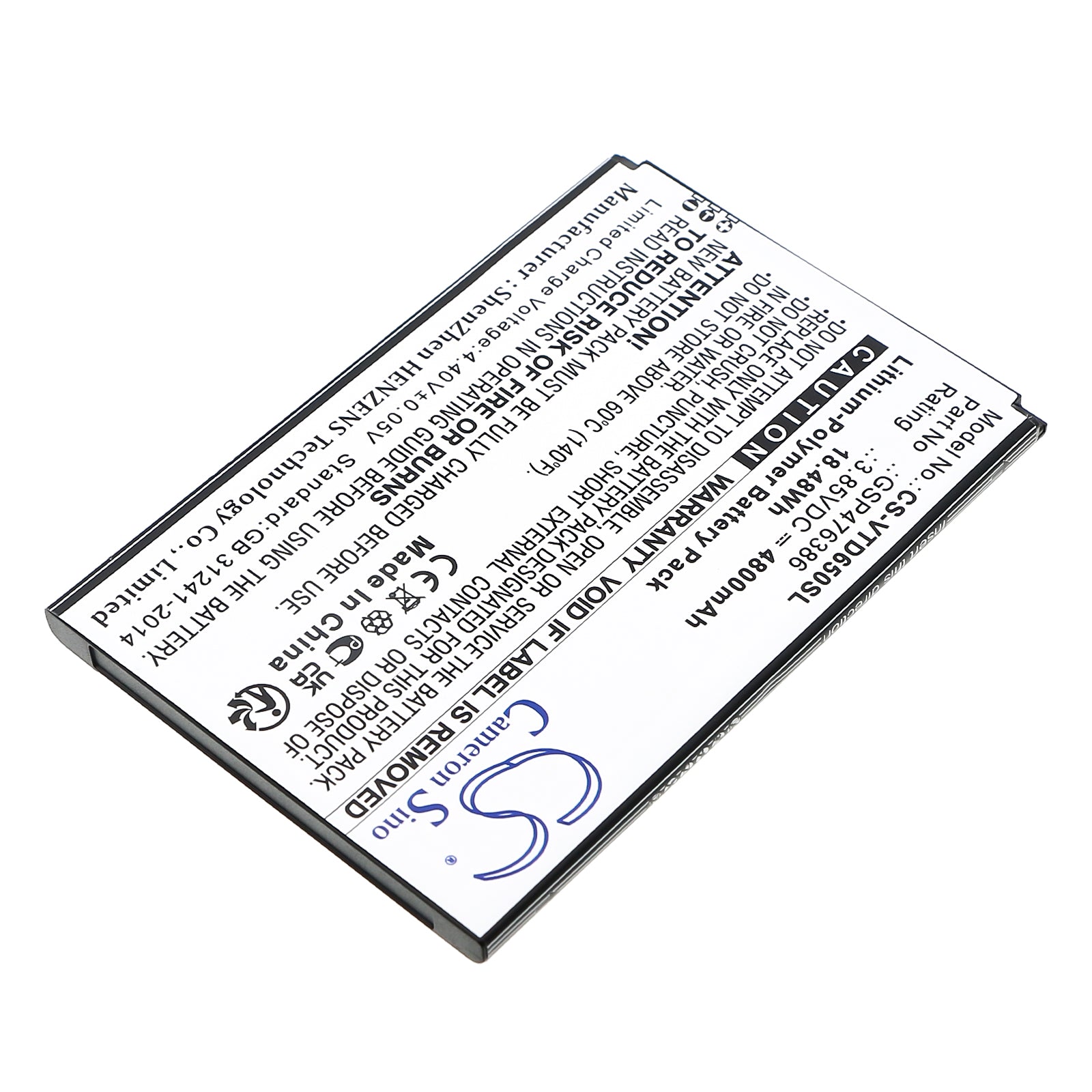 Li-Polymer, Mobile, SmartPhone Battery fits Vortex Hd65 +, Hd65plus, 3.85V, 4800mAh Mobile, SmartPhone Cameron Sino Technology Limited