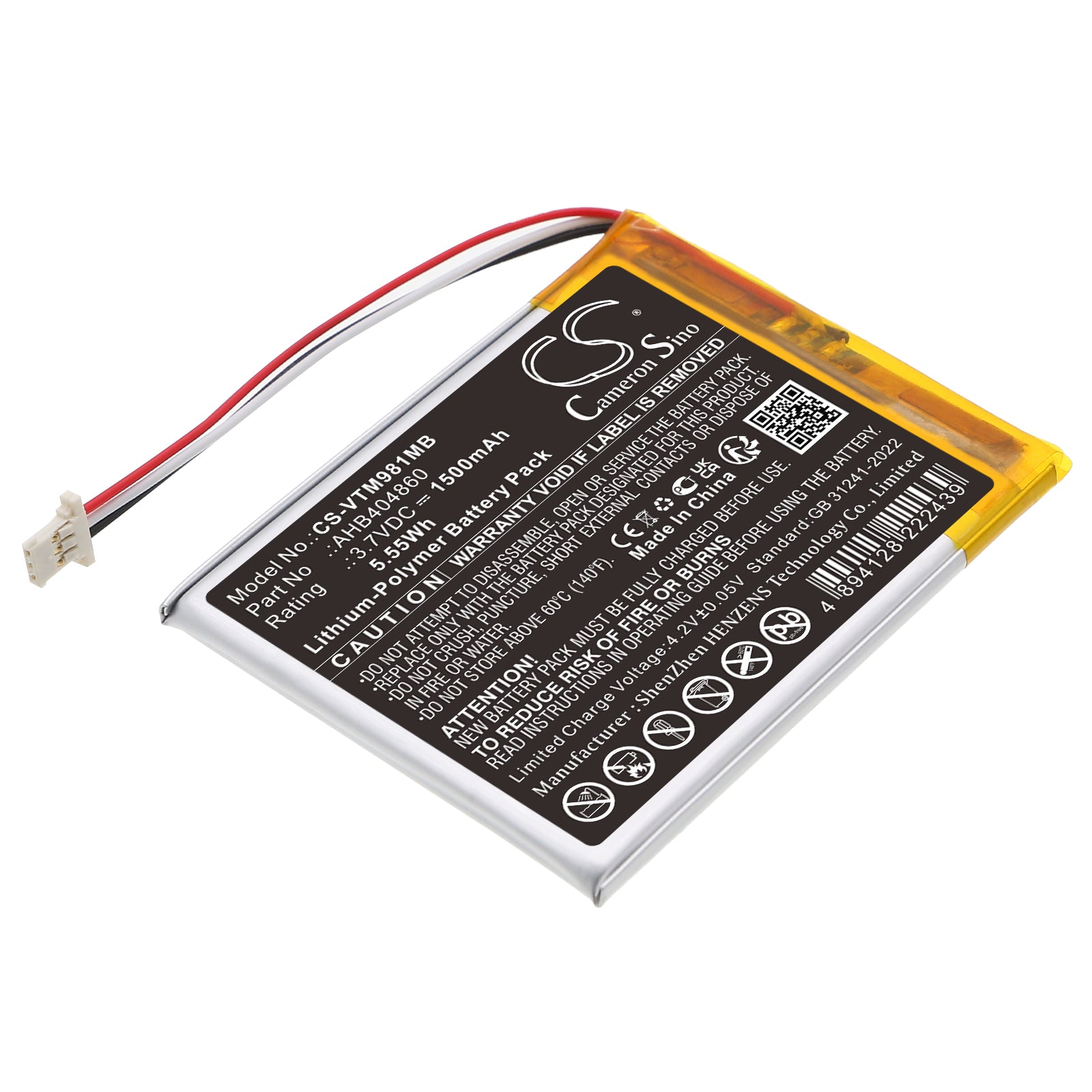 3.7V, Li-Polymer, 1500mAh, Battery fits V Tech VM981, VM991 PU Wi-Fi HD Video Monitor, 5.55Wh BabyPhone Cameron Sino Technology Limited