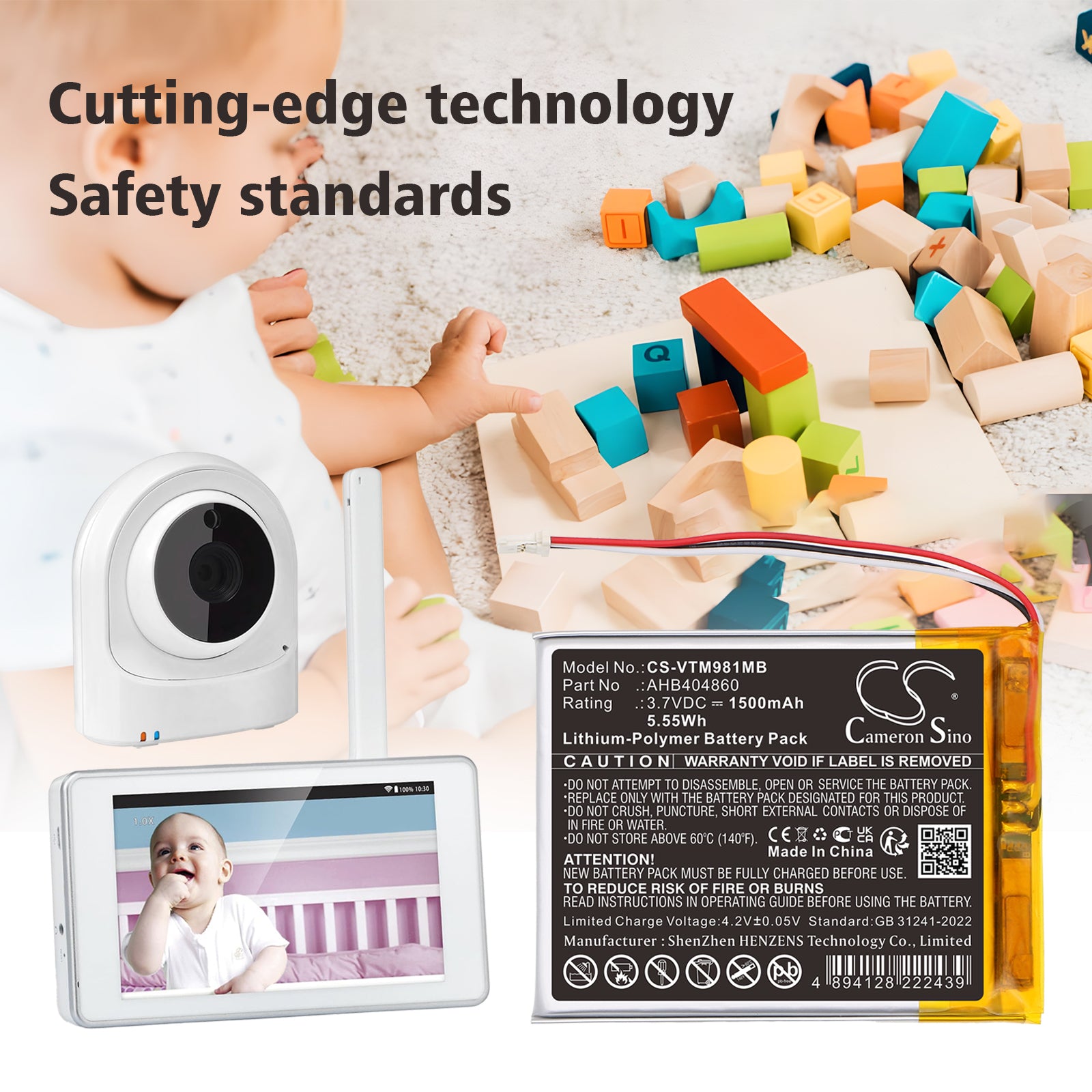 3.7V, Li-Polymer, 1500mAh, Battery fits V Tech VM981, VM991 PU Wi-Fi HD Video Monitor, 5.55Wh BabyPhone Cameron Sino Technology Limited