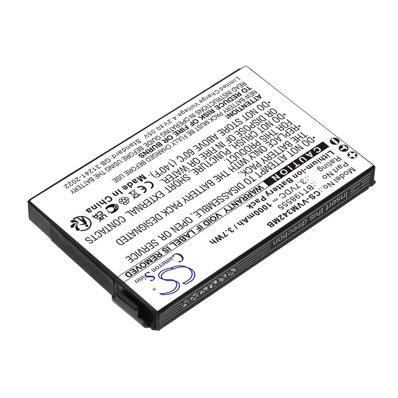 3.7V, Li-ion, 1000mAh, Battery fits V Tech VM342, VM342-2, 3.7Wh BabyPhone Cameron Sino Technology Limited