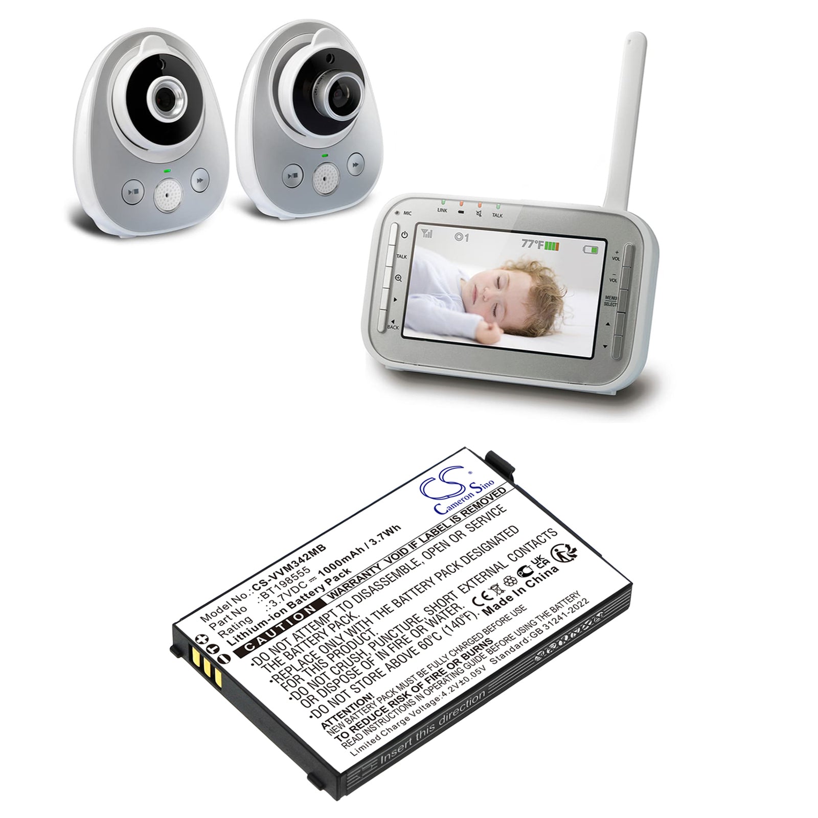 3.7V, Li-ion, 1000mAh, Battery fits V Tech VM342, VM342-2, 3.7Wh BabyPhone Cameron Sino Technology Limited