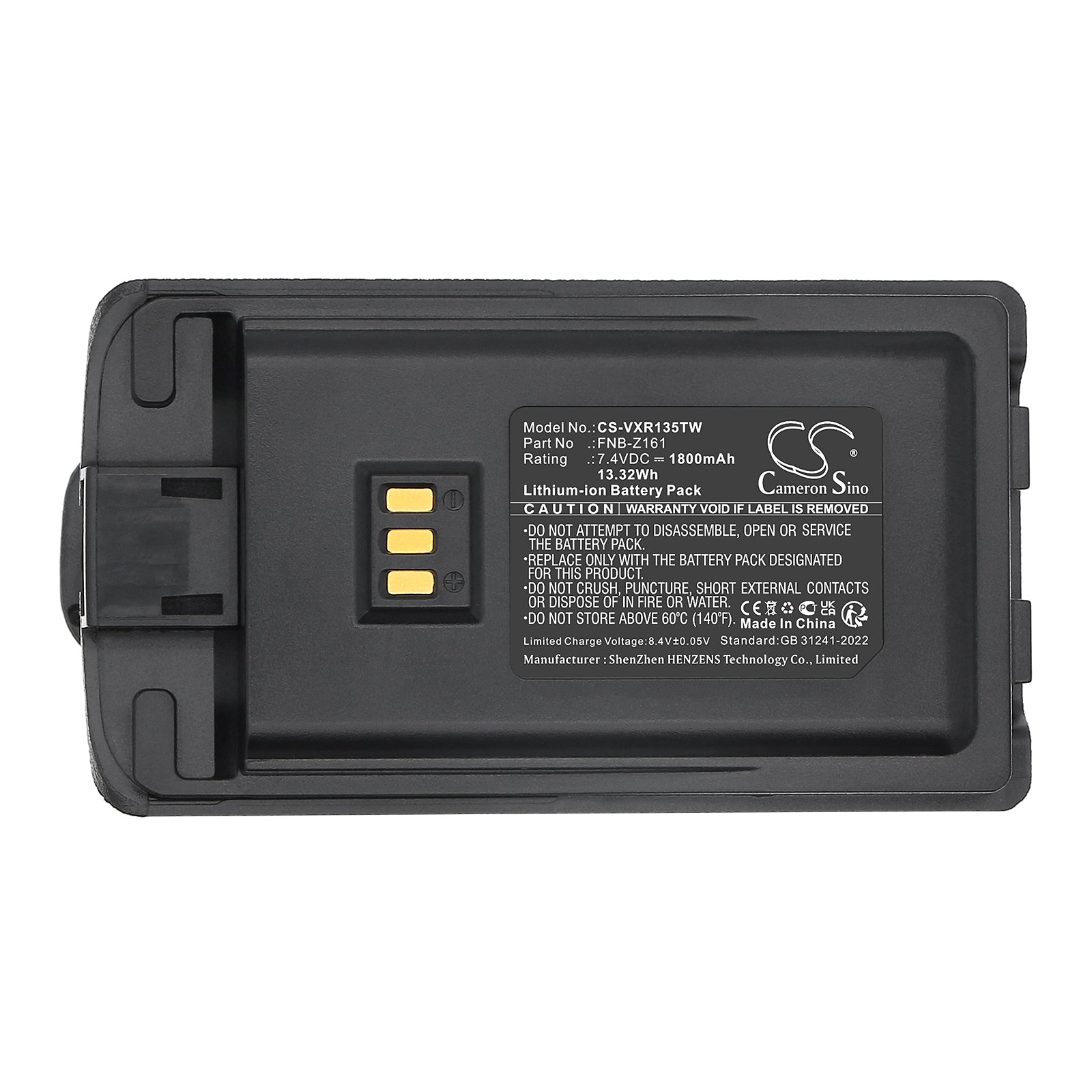 7.4V, Li-ion, 1800mAh, Battery fits Vertex Standard VZ-D131, VZ-D135, 13.32Wh Two-Way Radio Cameron Sino Technology Limited