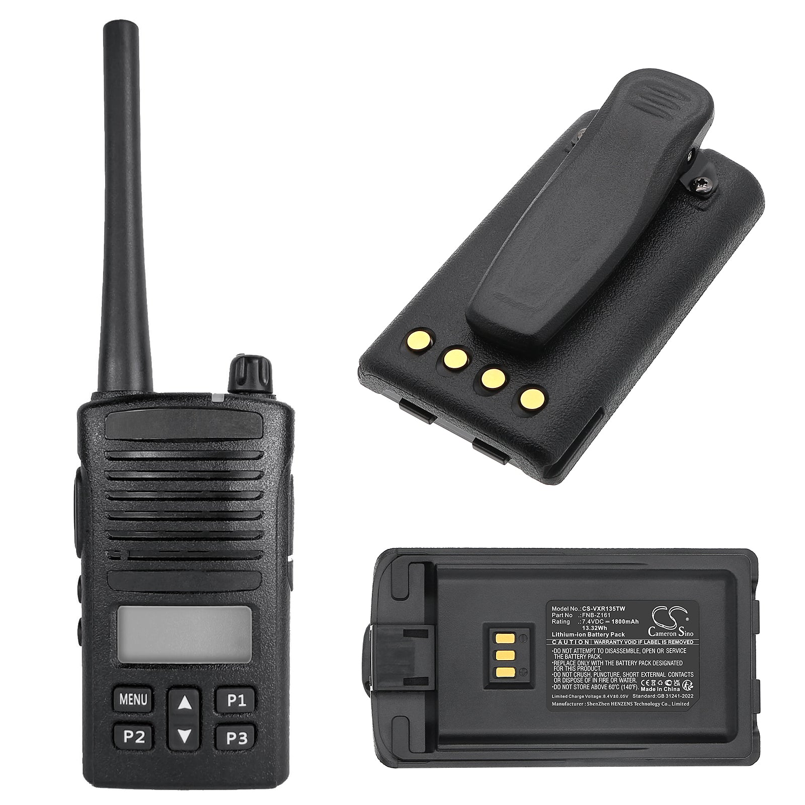7.4V, Li-ion, 1800mAh, Battery fits Vertex Standard VZ-D131, VZ-D135, 13.32Wh Two-Way Radio Cameron Sino Technology Limited