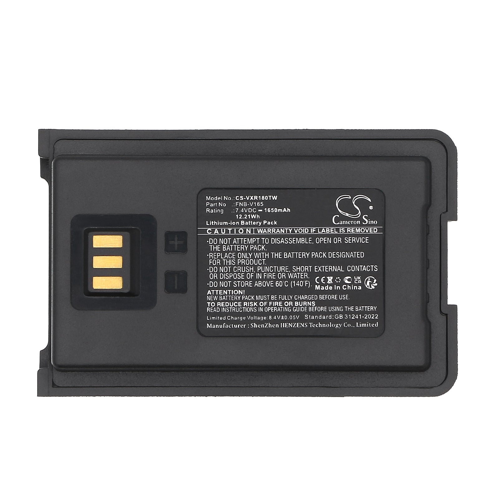 7.4V, Li-ion, 1650mAh, Battery fits Vertex Standard V318, VZ-10, 12.21Wh Two-Way Radio Cameron Sino Technology Limited