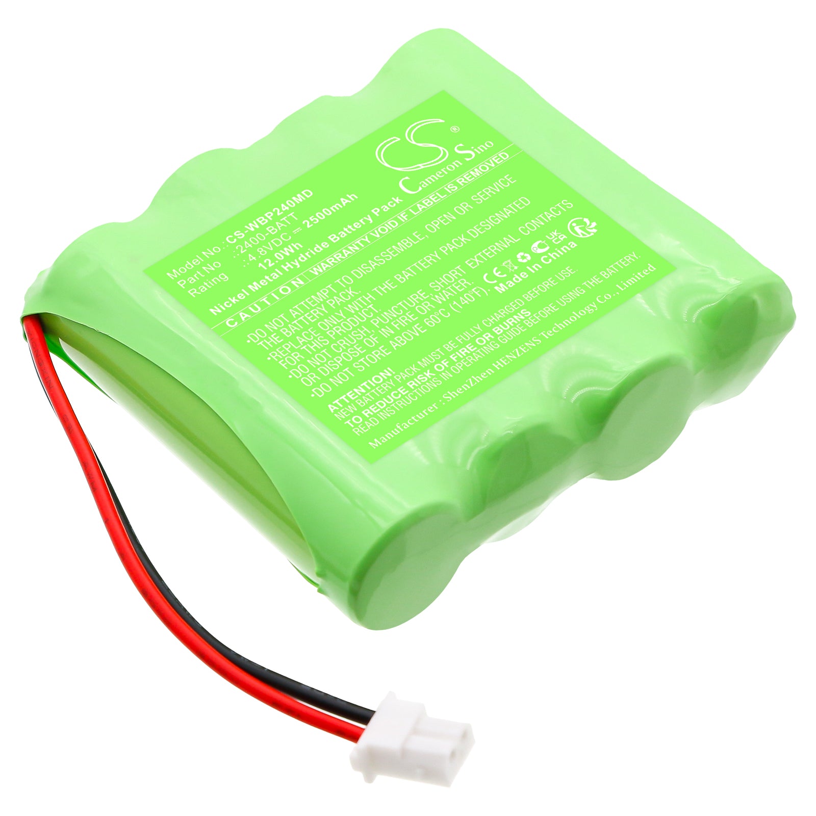 4.8V, Ni-MH, 2500mAh, Battery fits Welch-Allyn ProBP2400 blood pressure monitor, 12Wh Medical Cameron Sino Technology Limited