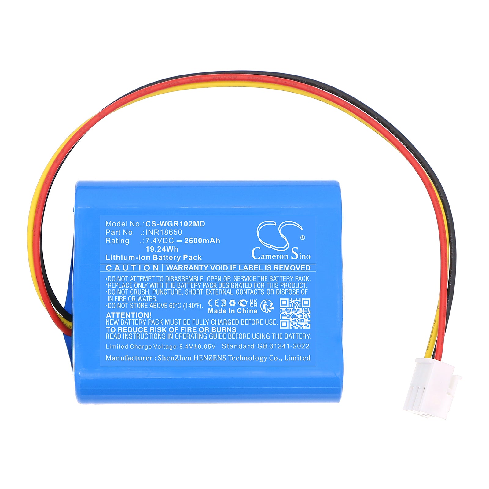 7.4V, Li-ion, 2600mAh, Battery fits WEGO WGI-1020, 19.24Wh Medical Cameron Sino Technology Limited
