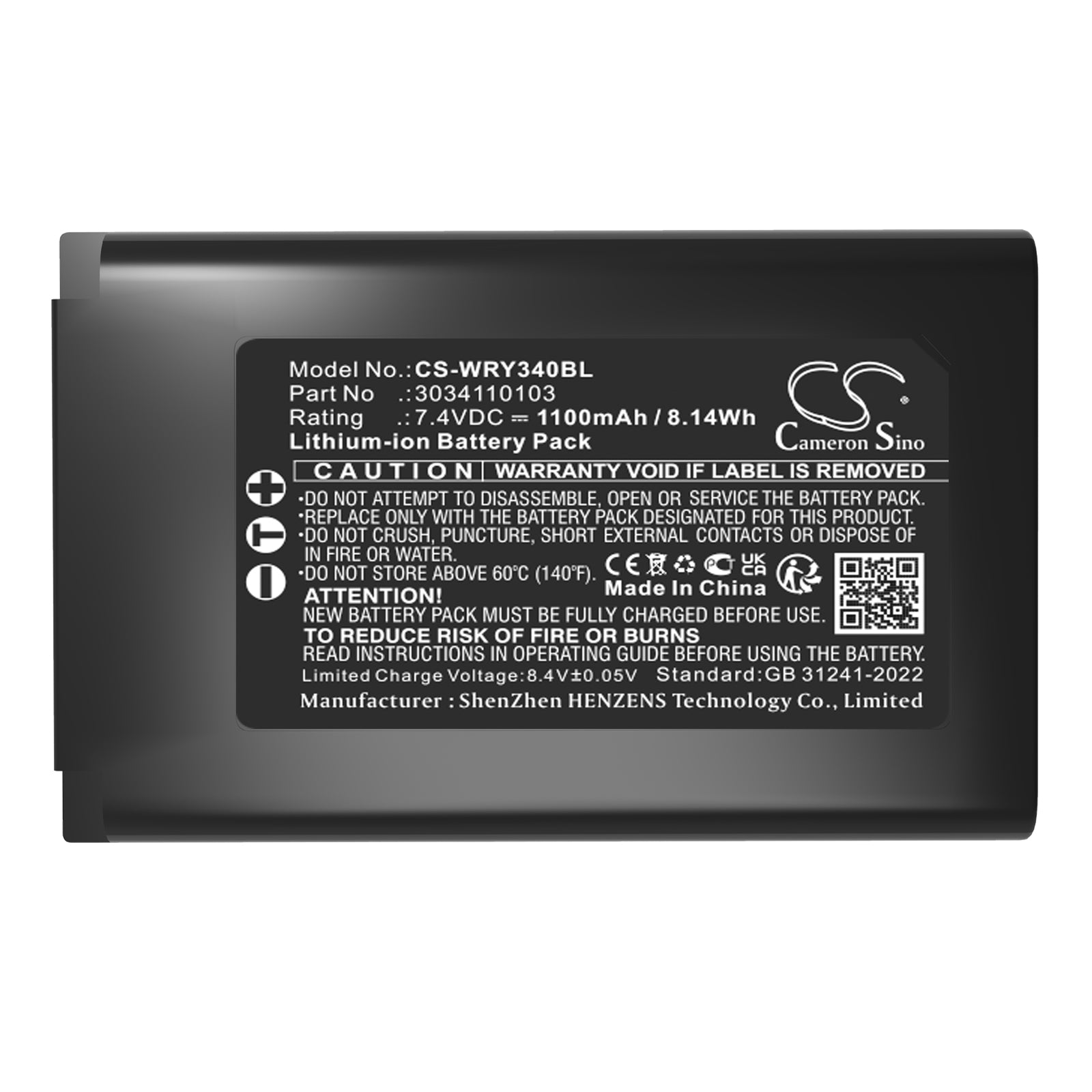 7.4V, Li-ion, 1100mAh, Battery fits Worldline Yoximo, 8.14Wh Payment Terminal Cameron Sino Technology Limited