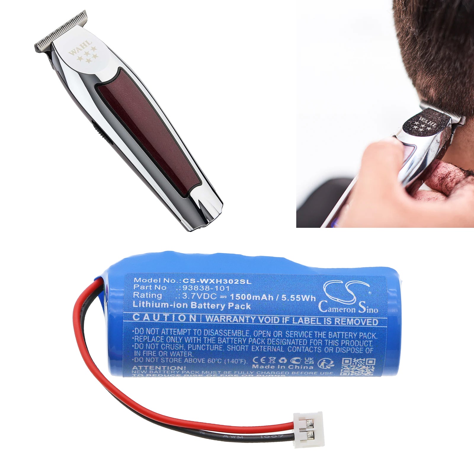 3.7V, Li-ion, 1500mAh, Battery fits Wahl Detailer Cordless Trimmer, 5.55Wh Shaver Cameron Sino Technology Limited