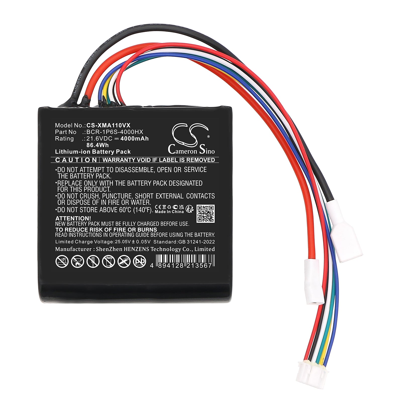 21.6V, Li-ion, 4000mAh, Battery fits Roborock A10 Plus, A10 Plus Sweeper, 86.4Wh Vacuum Cameron Sino Technology Limited