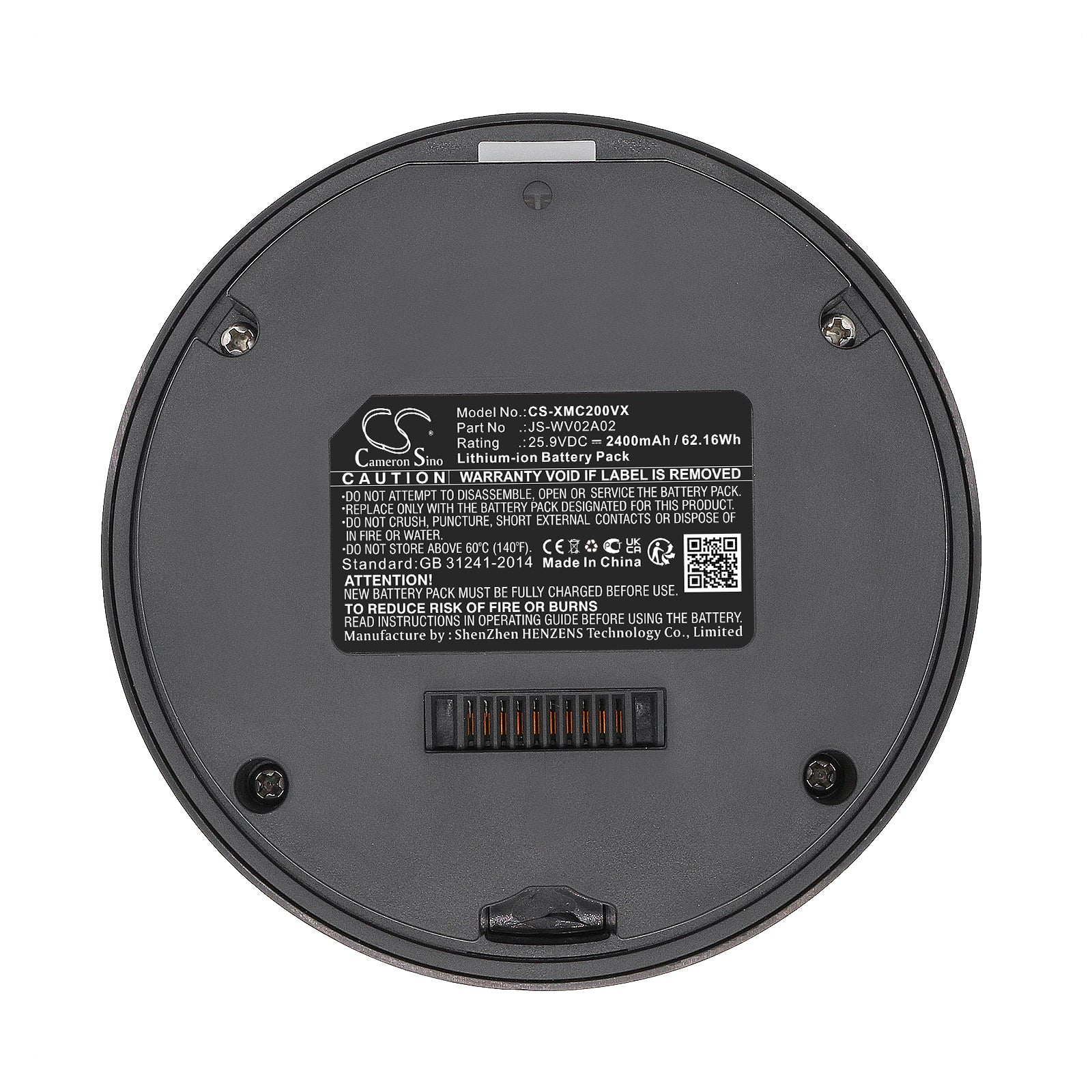 Li-ion, Vacuum Battery fits Xiaomi Viomi Cyber, Viomi Cyber Lite, 25.9V, 2400mAh Vacuum Cameron Sino Technology Limited