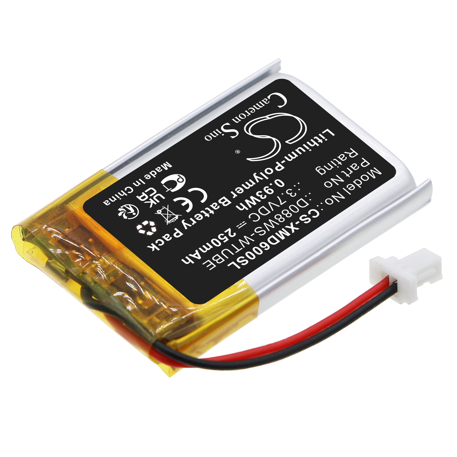 Li-Polymer, Wireless Headset Battery fits Xp Metal Detectors Ws Audio Headphones, Ws4, 3.7V, 250mAh Wireless Headset Cameron Sino Technology Limited