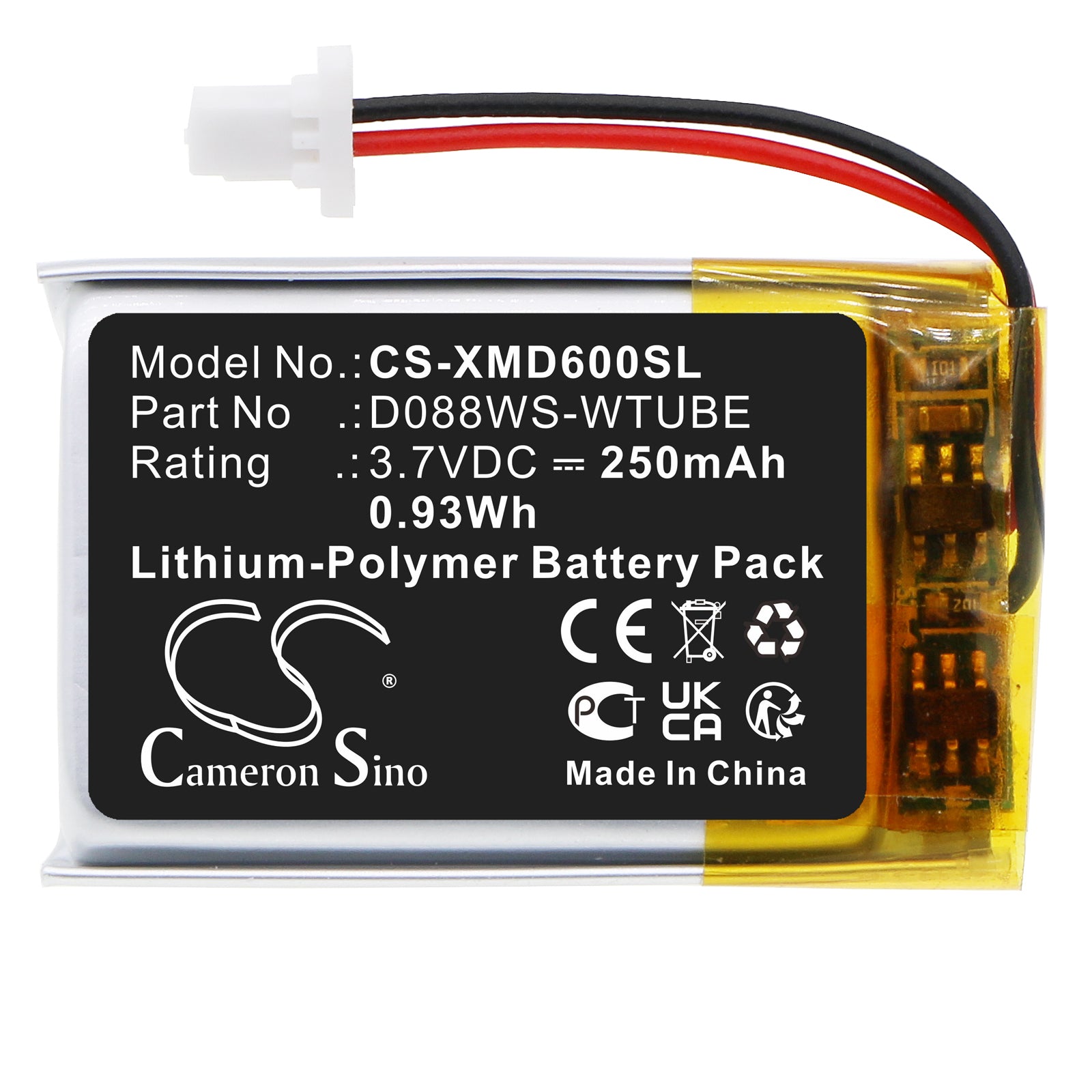 Li-Polymer, Wireless Headset Battery fits Xp Metal Detectors Ws Audio Headphones, Ws4, 3.7V, 250mAh Wireless Headset Cameron Sino Technology Limited