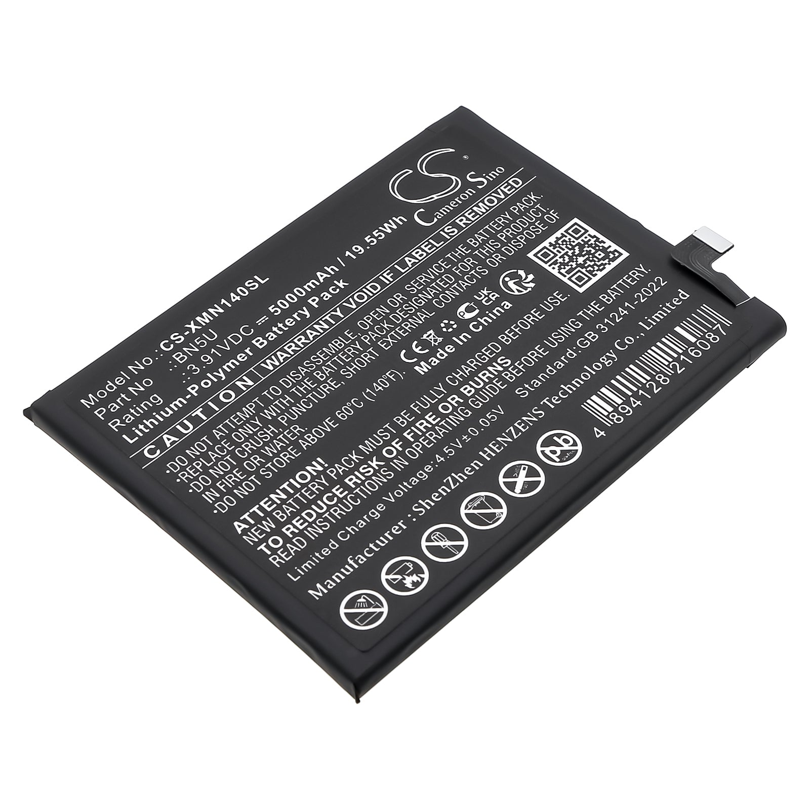 3.91V, Li-Polymer, 5000mAh, Battery fits Xiaomi 24094RAD4C, Xiaomi Redmi Note 14 5G | Poco M7 Pro 5G | Redmi Note 14 5G, 19.55Wh Mobile, SmartPhone Cameron Sino Technology Limited