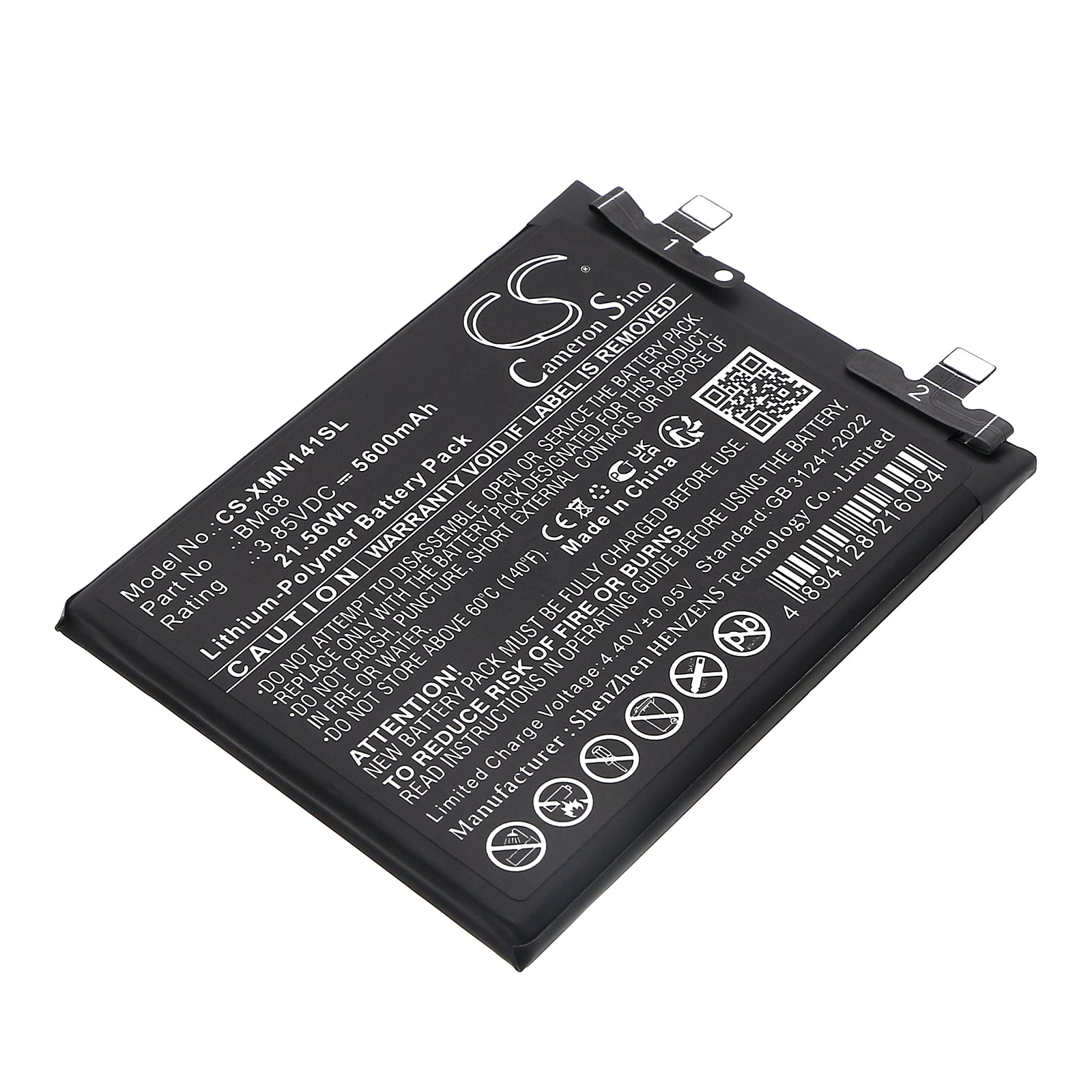 3.85V, Li-Polymer, 5600mAh, Battery fits Redmi 24115RA8EC, 24115RA8EG, 21.56Wh Mobile, SmartPhone Cameron Sino Technology Limited