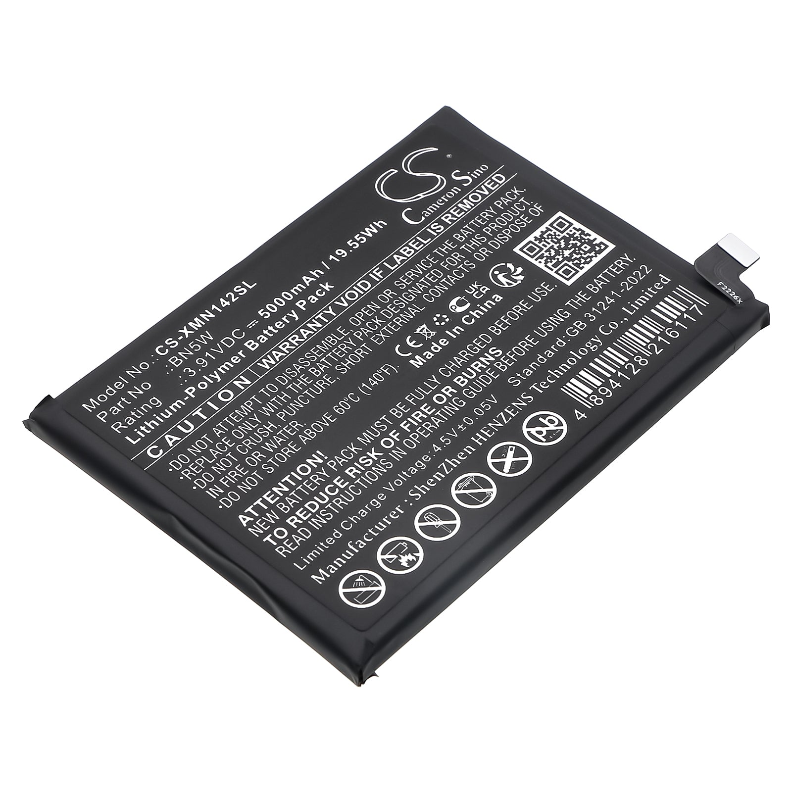 3.91V, Li-Polymer, 5000mAh, Battery fits Redni 24116RACCG, Note 14 Pro, 19.55Wh Mobile, SmartPhone Cameron Sino Technology Limited
