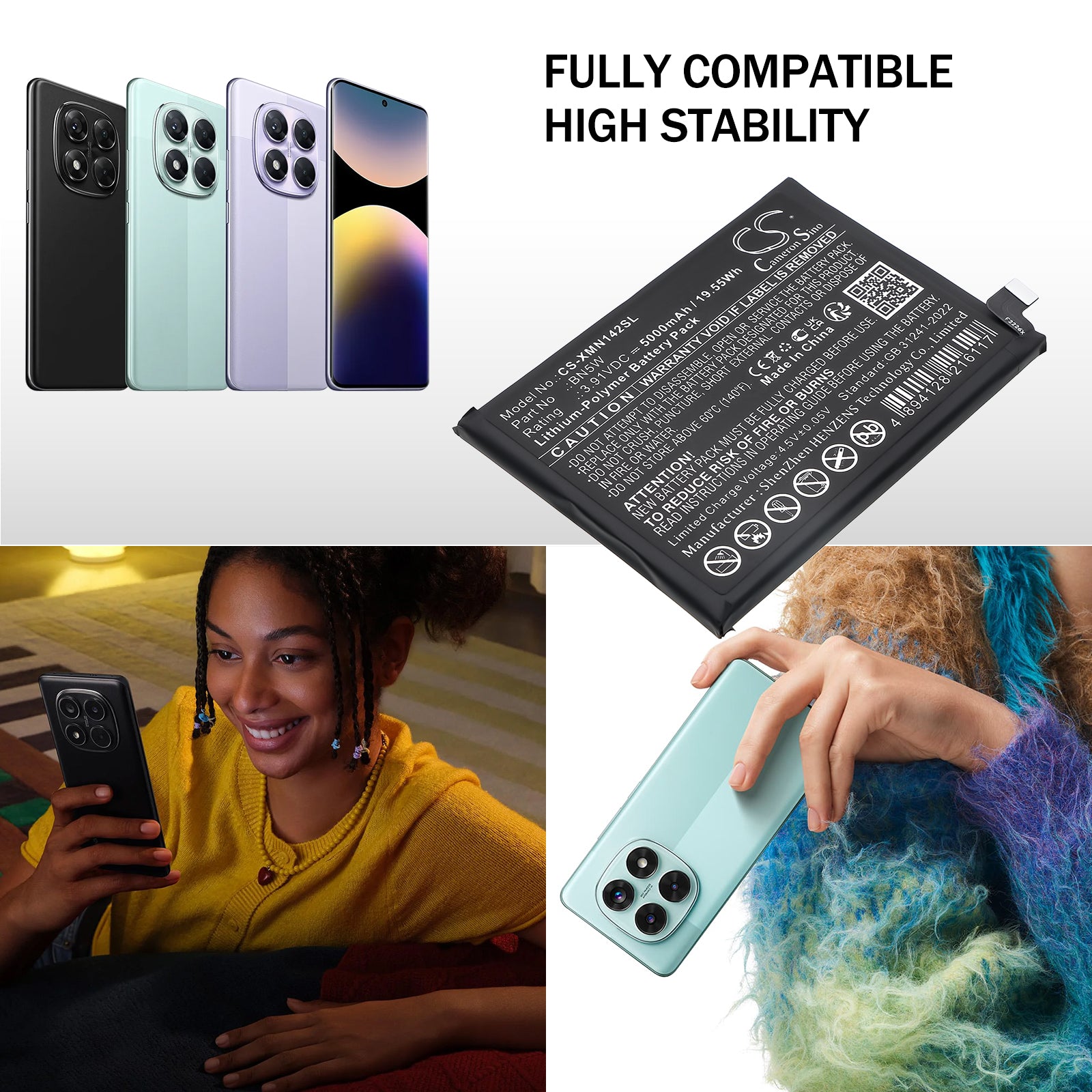 3.91V, Li-Polymer, 5000mAh, Battery fits Redni 24116RACCG, Note 14 Pro, 19.55Wh Mobile, SmartPhone Cameron Sino Technology Limited